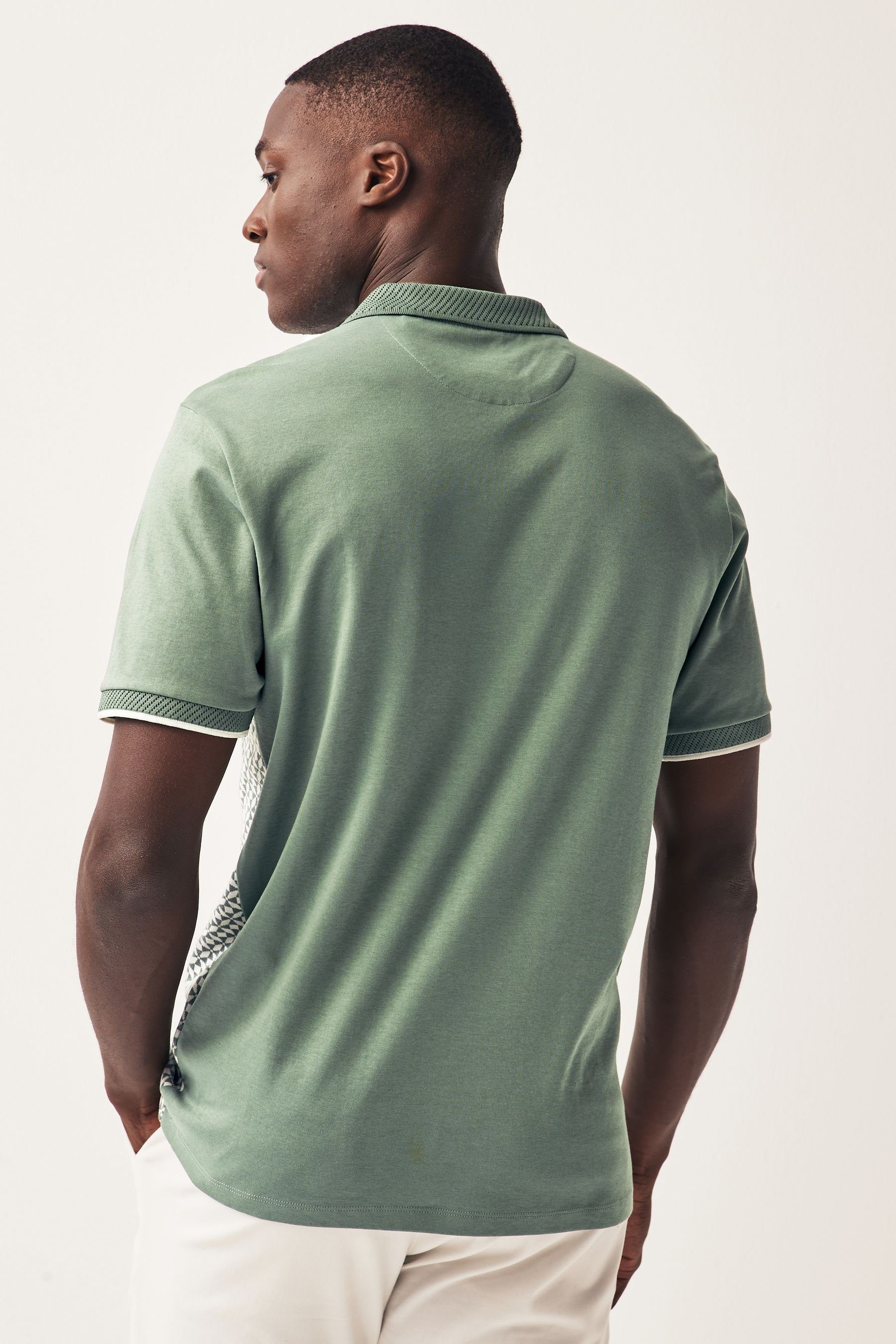 Next Poloshirt Gemustertes Poloshirt (1-tlg) Sage Green