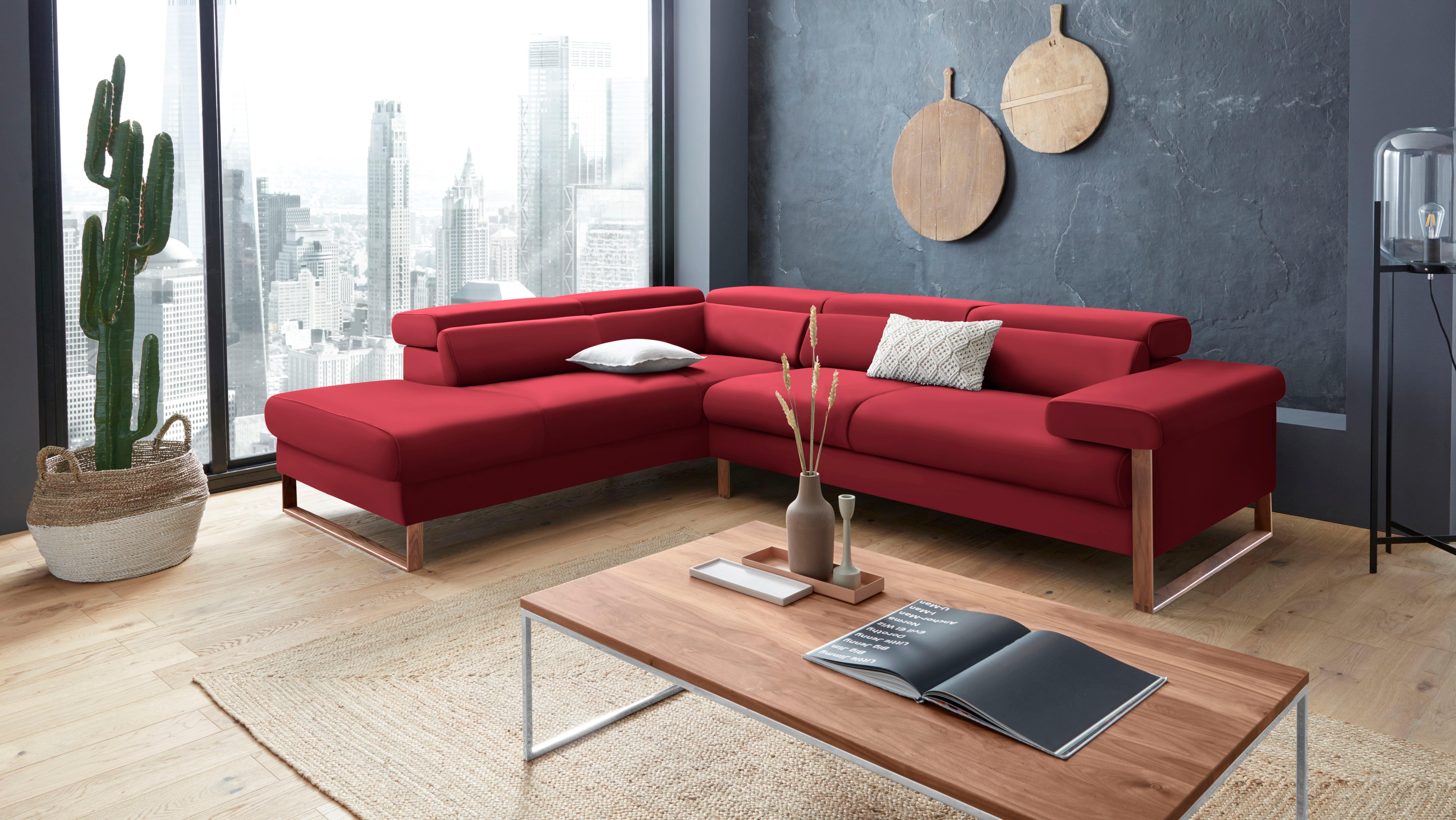 W.SCHILLIG Ecksofa finn, Designsofa mit tollem Sitzkomfort, bequem, L-Form, German Design Award 2016, Fußgestell Nussbaum natur, Breite 281 cm