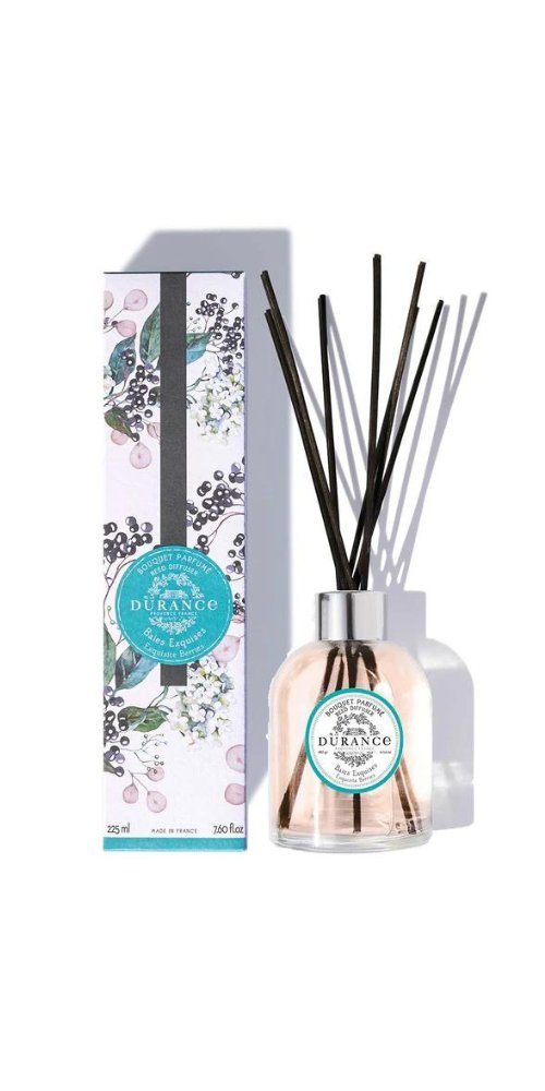 Durance en Provence Raumduft Bouquet Reed Diffuser "Exquisite Berries" 225ml (2-St., Inhalt: 1 Duftflakon 225ml und 8 schwarze Rattanstäbchen), 1x Reed Diffuser und 8x Rattanstäbchen