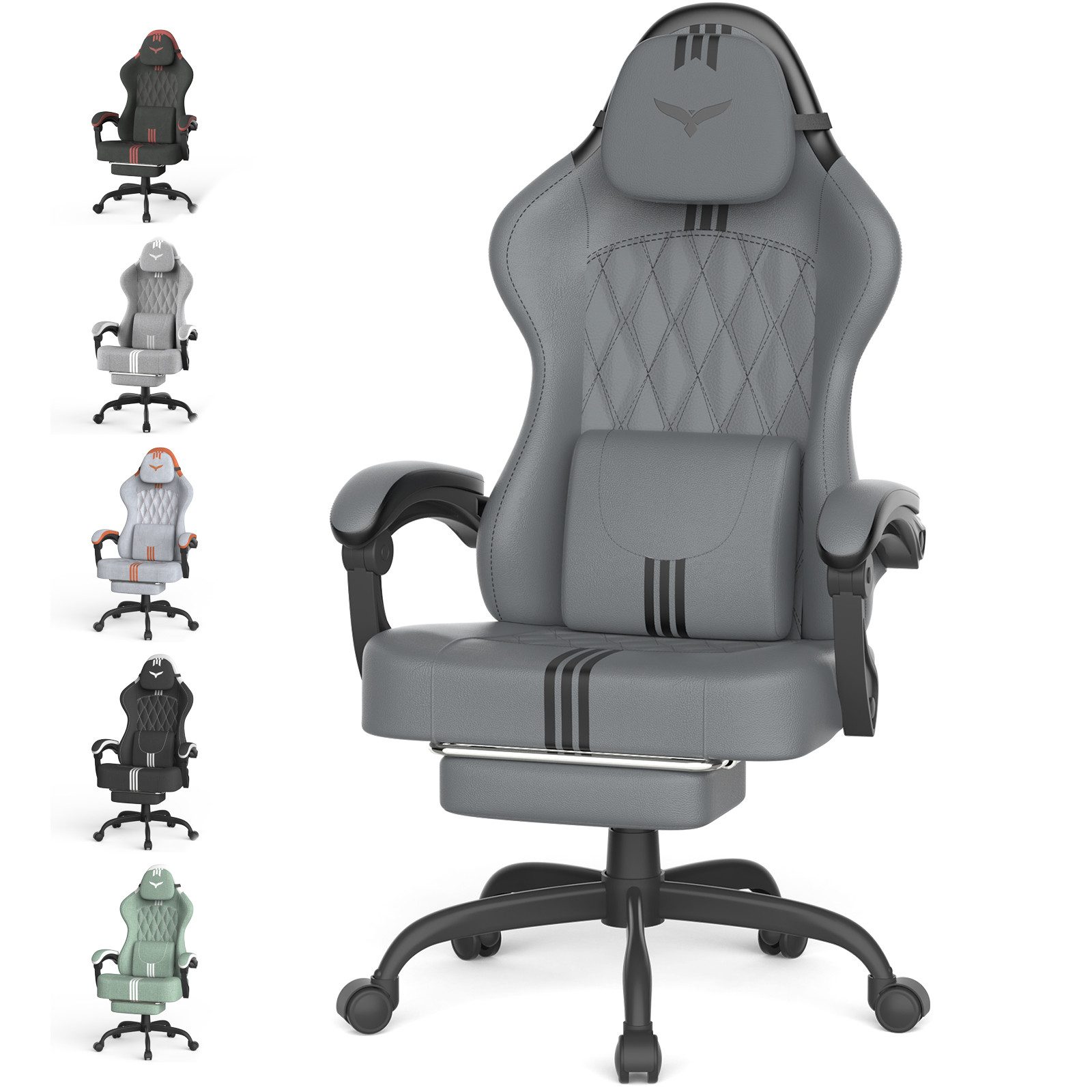 Ferghana Gaming-Stuhl mit Kopfstütze,Lumbarstütze,Fußstütze,Höhenverstellba günstig online kaufen