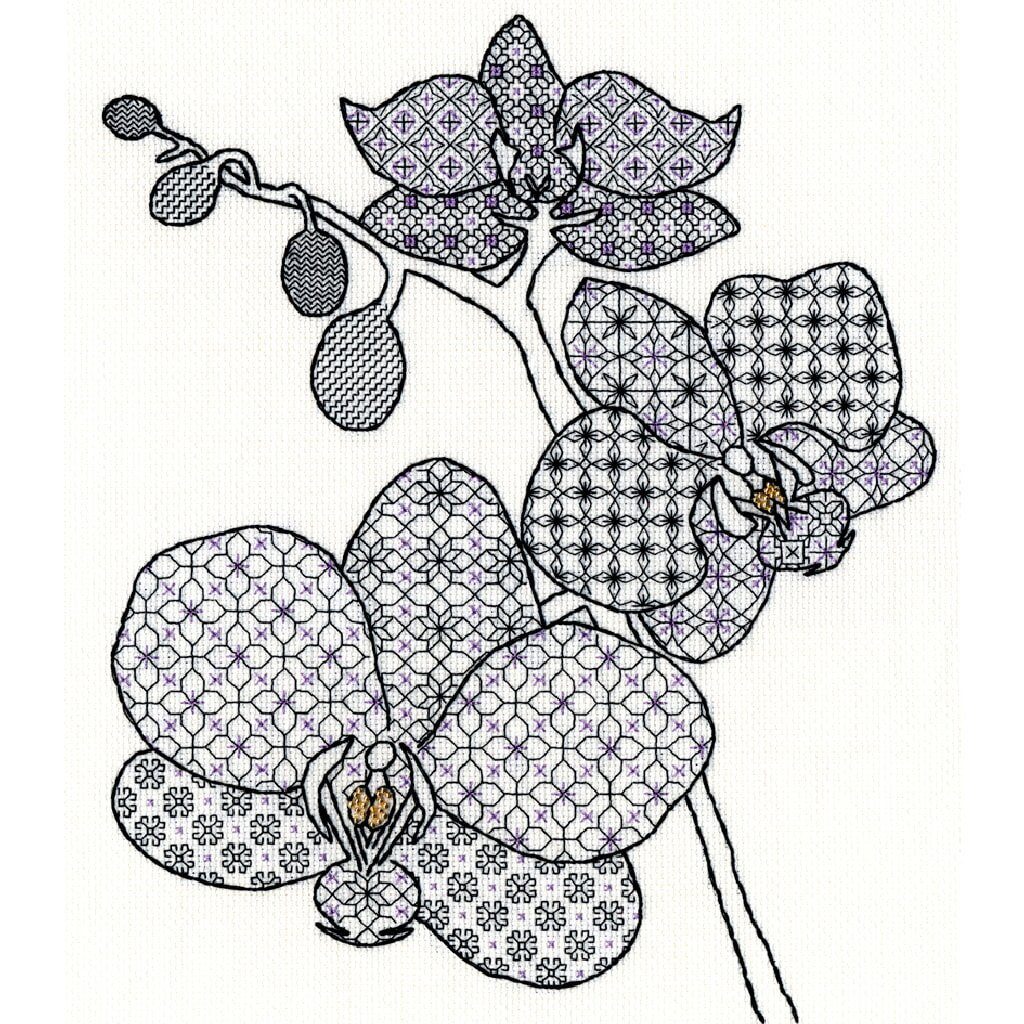 Bothy Threads Blackwork Kreuzstich-Set „Iris“ – 30x33 Cm, Inkl. Perlen & Metallisiertem Garn