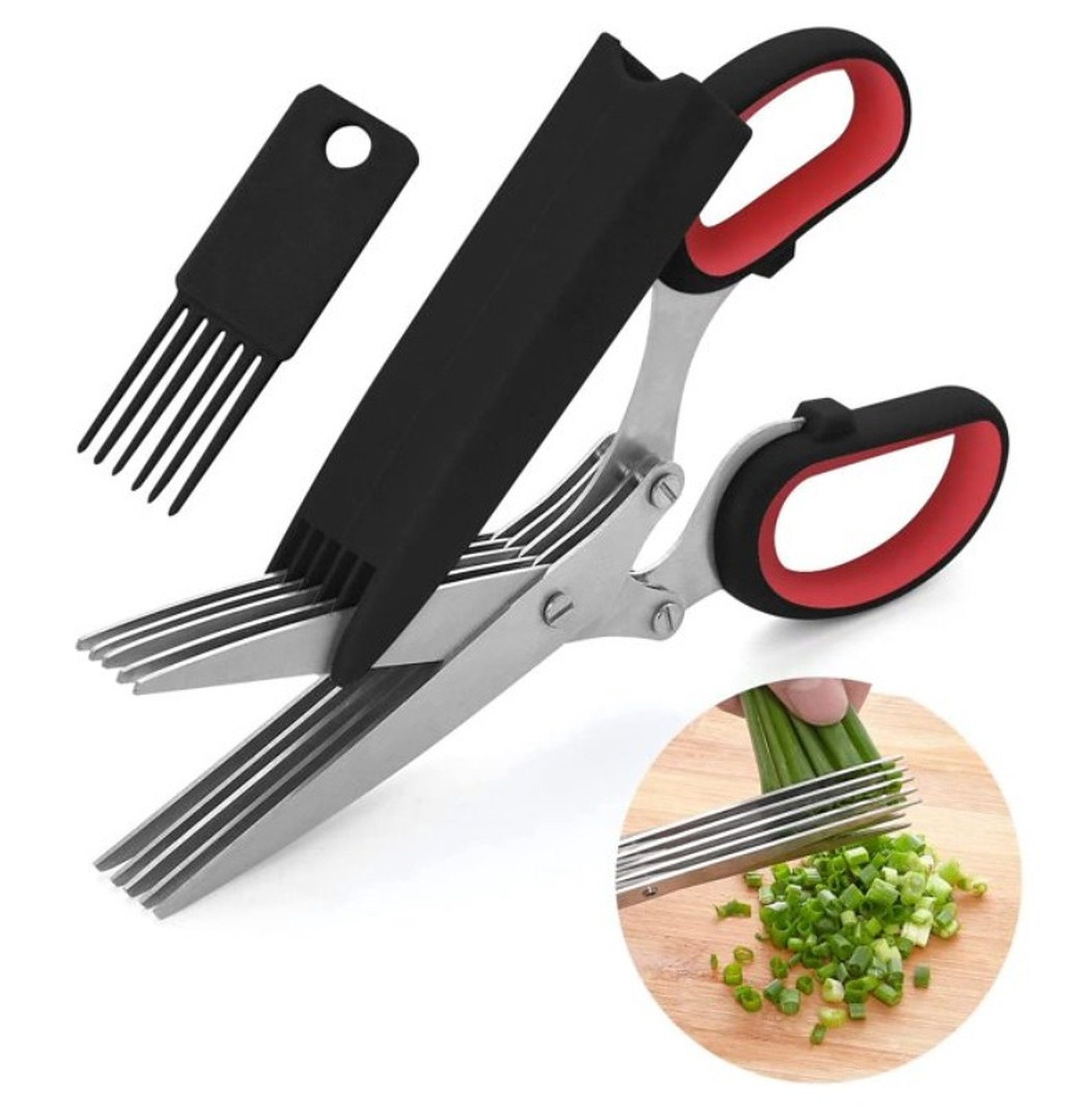 Pizzaschneider 5 Klingen Kräuterschere Küche aus Edelstahl, Mehrzweckschere mit