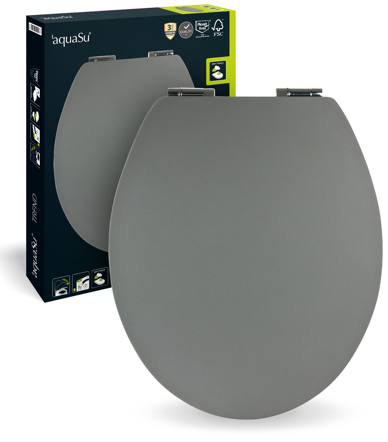 SANITOP WINGENROTH WC-Sitz Einfarbig, Grau, Holzkern, Absenkautomatik, Soft günstig online kaufen
