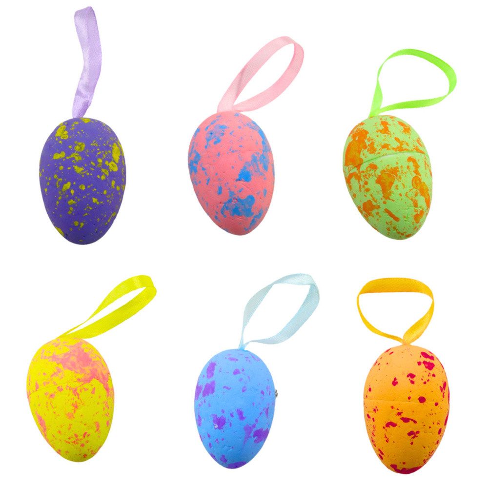LEAN TOYS Osterei Osterdeko Dekoeier Hängeschmuck (Spar-Set, 6 St), mit Aufhängeschlaufe, Pastellfarben, 6er-Set