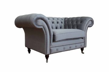 JVmoebel Sessel Chesterfield Ohrensessel Hocker Sessel Couch Polster Set Grau Textil (Sessel / Hocker), Made In Europe