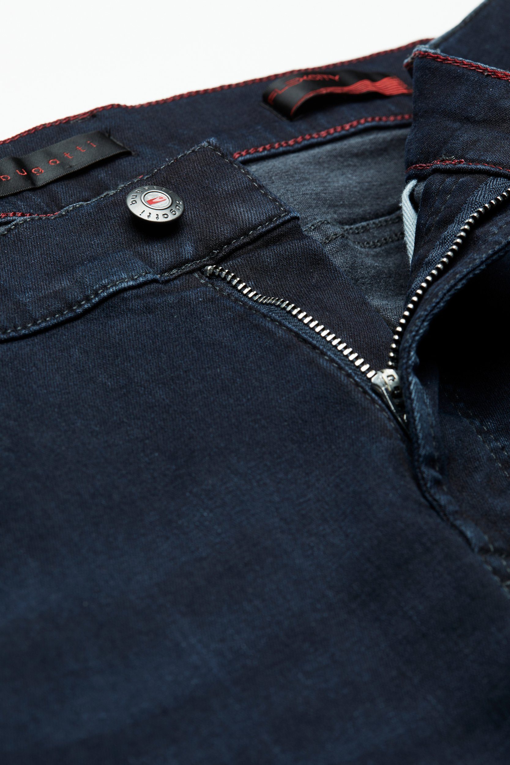 Denim Flexcity mit bugatti hohem dunkelblau 5-Pocket-Jeans Tragekomfort
