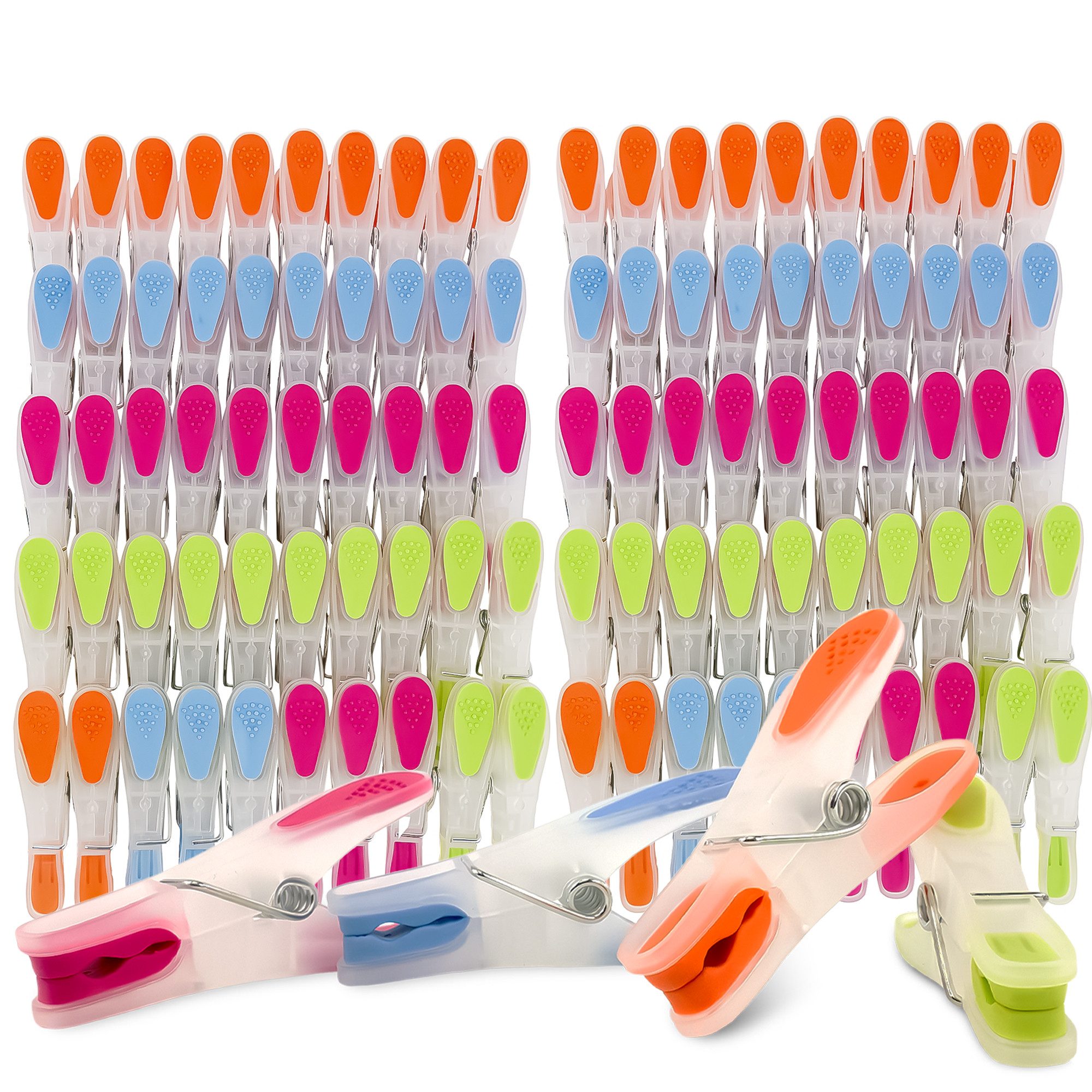 SOHFA Wäscheklammern 50 Stück Soft Grip ohne Abdruck - Wäscheklammern groß bunt Kunststoff, buntes Klammern Set
