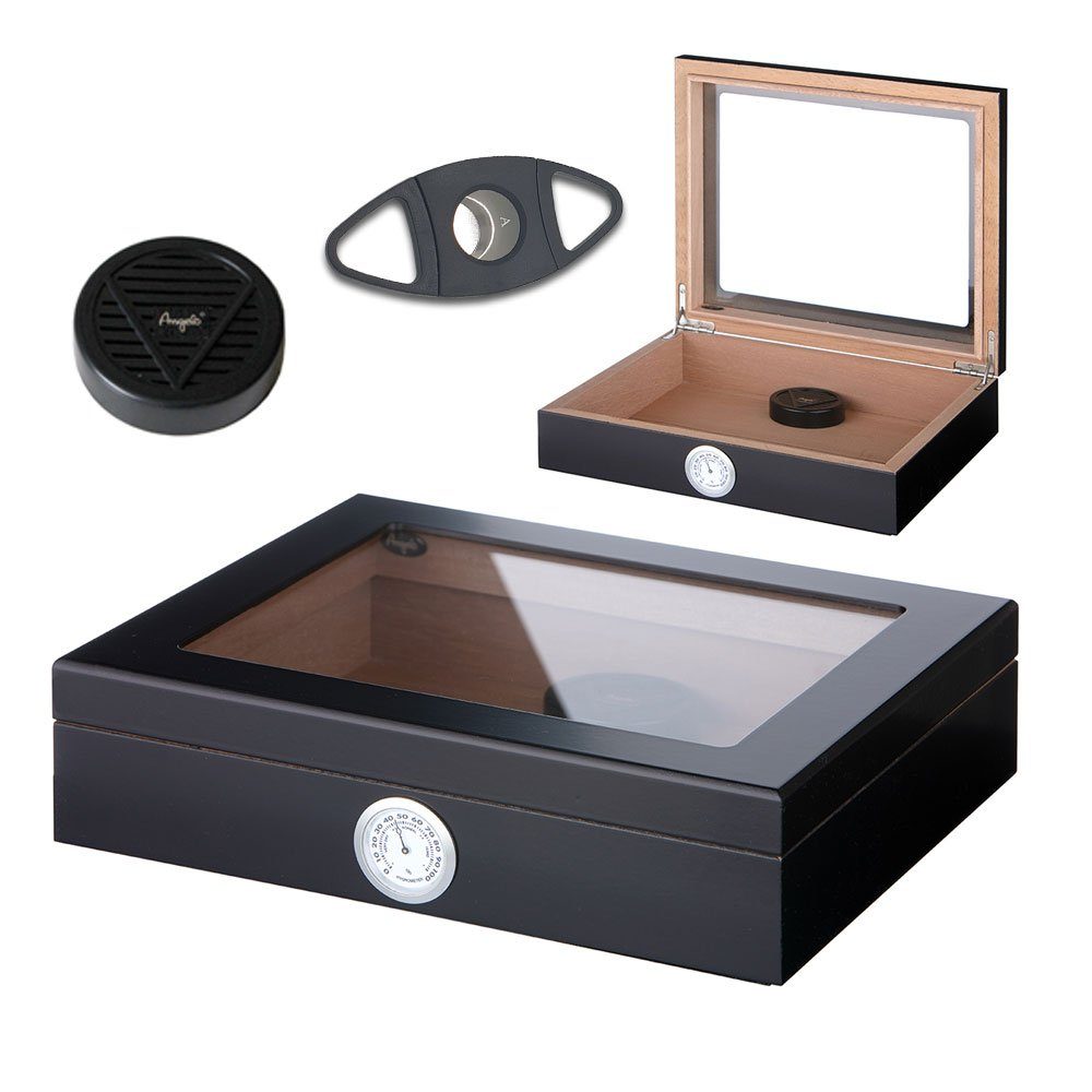 Coumo Humidor Glasdeckel, Humidor Set, für ca. 25 Zigarren, Zigarrenschneider