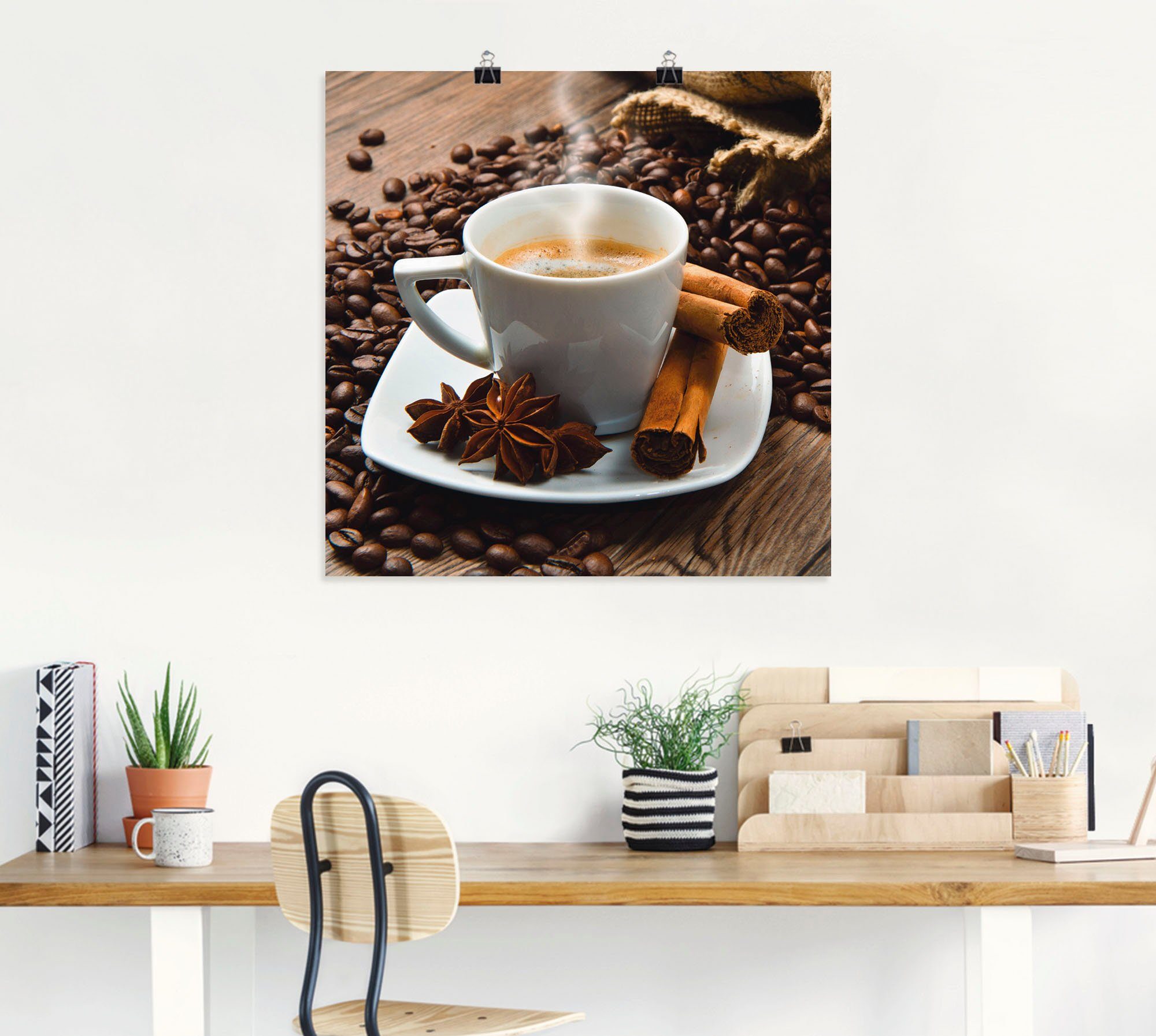 Artland Wandbild Kaffeetasse Leinensack (1 St), Poster Wandaufkleber Leinwandbild, versch. Kaffeebohnen, Getränke in als Größen mit oder