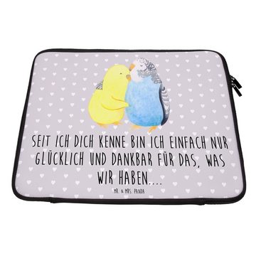 Mr. & Mrs. Panda Laptop-Hülle 20 x 28 cm Wellensittich Liebe - Grau Pastell - Geschenk, Kuscheln, U, Für Reisen optimiert