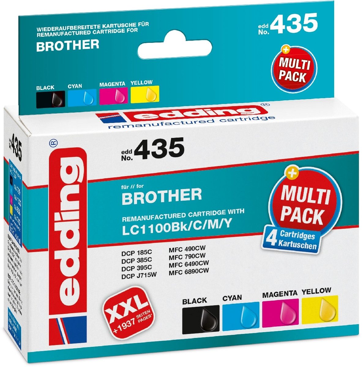 edding Druckerpatronen Multipack kompatibel mit Brother LC1100 BK/C/M/Y Nachfülltinte (x)