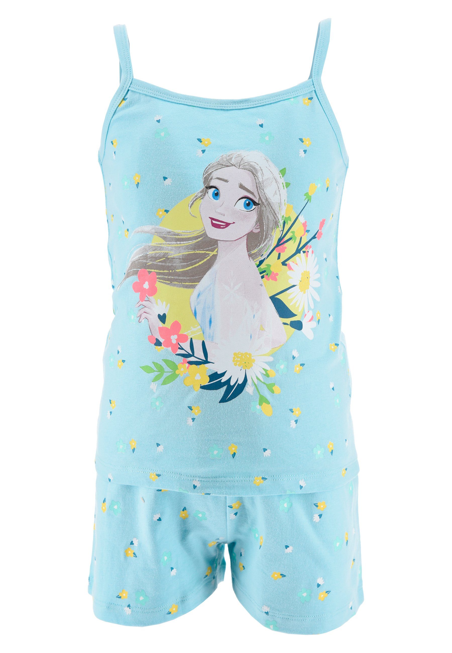 Disney Frozen Shorty Die Eiskönigin Anna und Elsa Mädchen Schlafanzug Pyjama (2 tlg) Blau