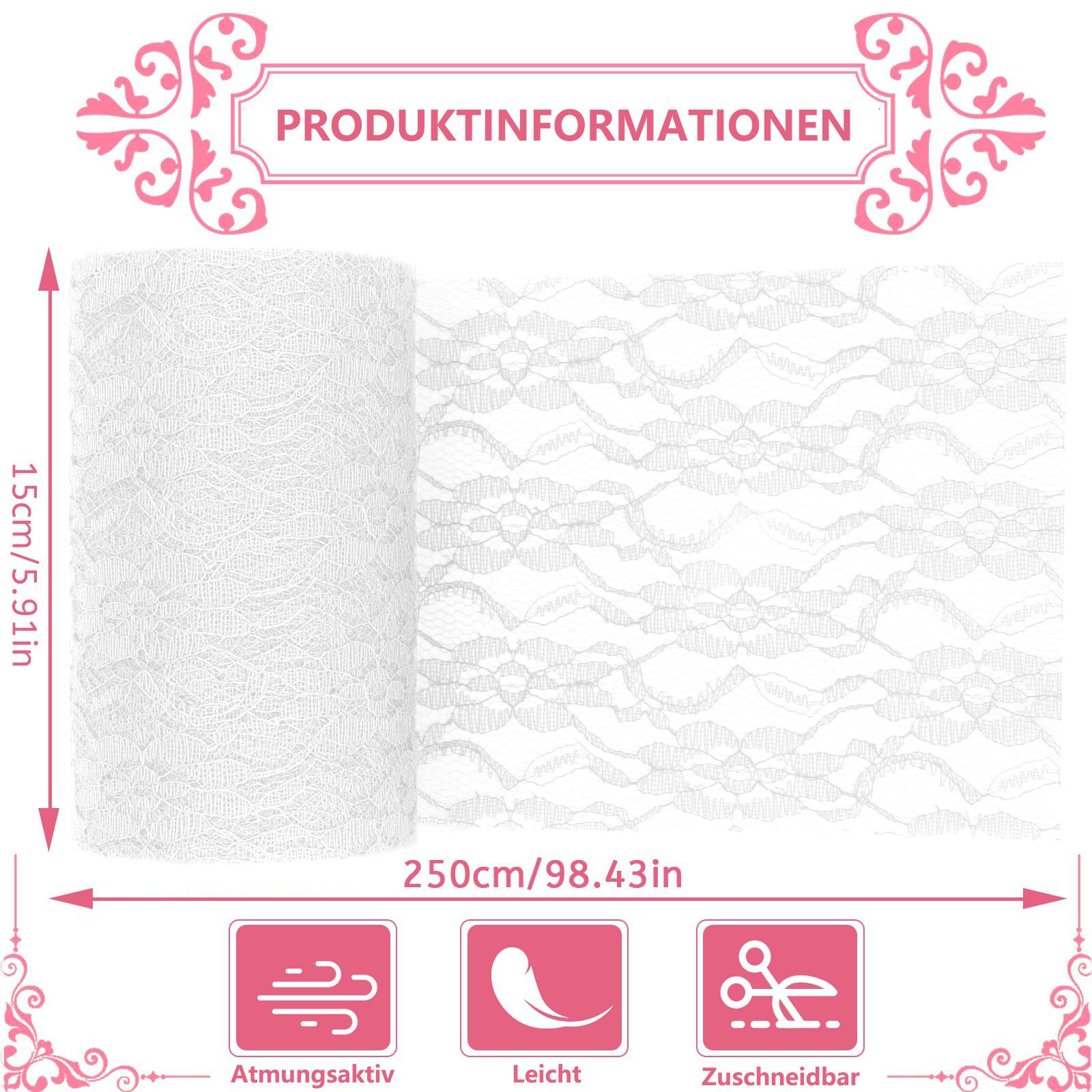 FOUORTUNATE-BEE Tischläufer Tischläufer Spitze Weiß 15cm x 25m Spitzenstoff Deko Tischläufer (für Hochzeit Vintage Rezeption Dekor, Sommer Outdoor Party Boho Ho – Bild 2 von 5
