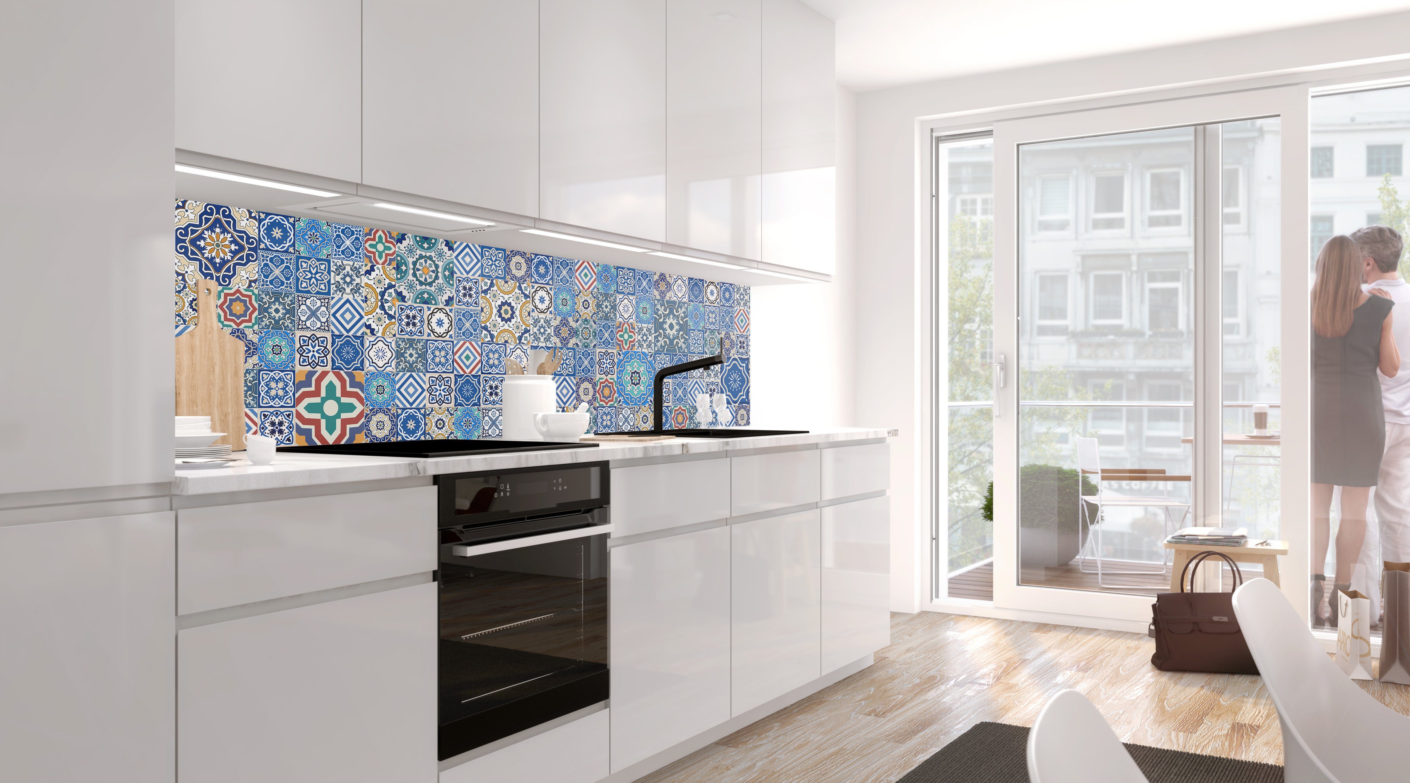 Stickerprofis Küchenrückwand MAROKKO FLIESEN (Glasoptik), (Premium), 1,5mm, selbstklebend, hält auf besonders vielen Öberflächen