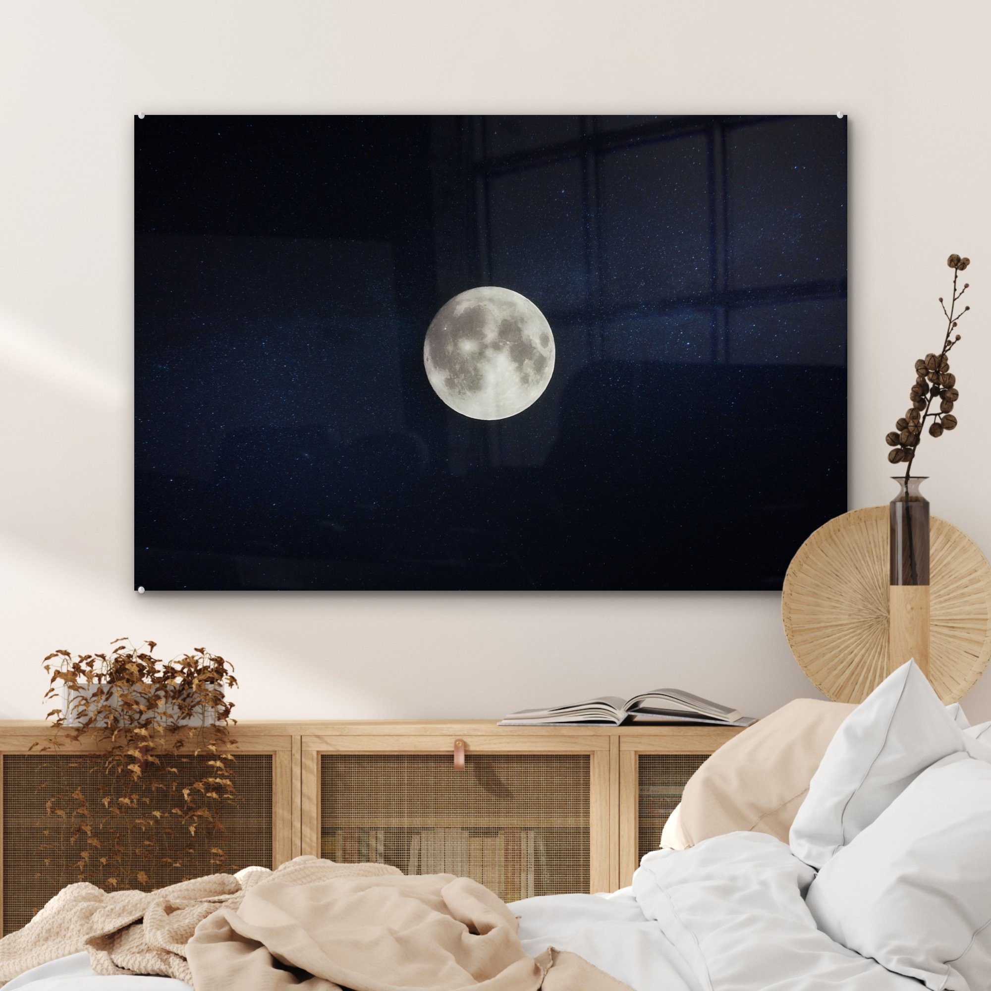 Nacht, St), Schlafzimmer Universum MuchoWow Acrylglasbild & (1 - Mond - Wohnzimmer Acrylglasbilder
