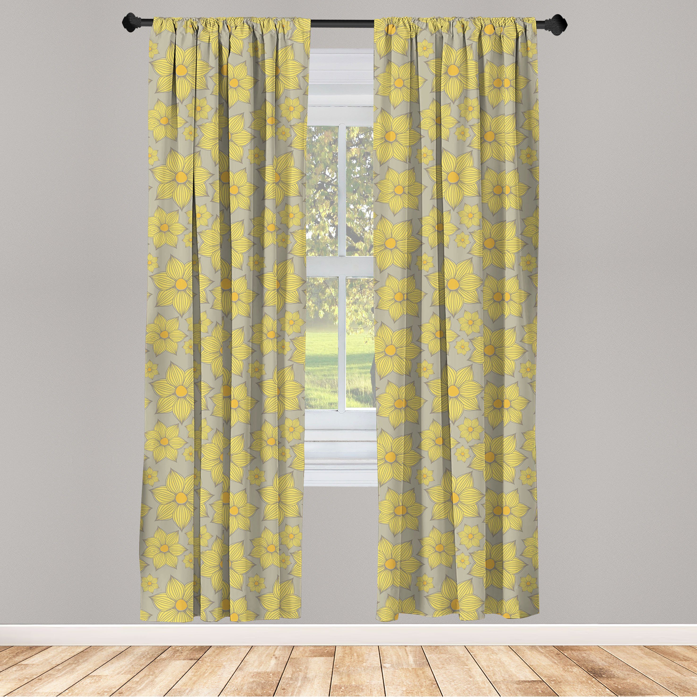 Gardine Vorhang für Wohnzimmer Schlafzimmer Dekor, Abakuhaus, Microfaser, Blumen Doodle Yellow Petals