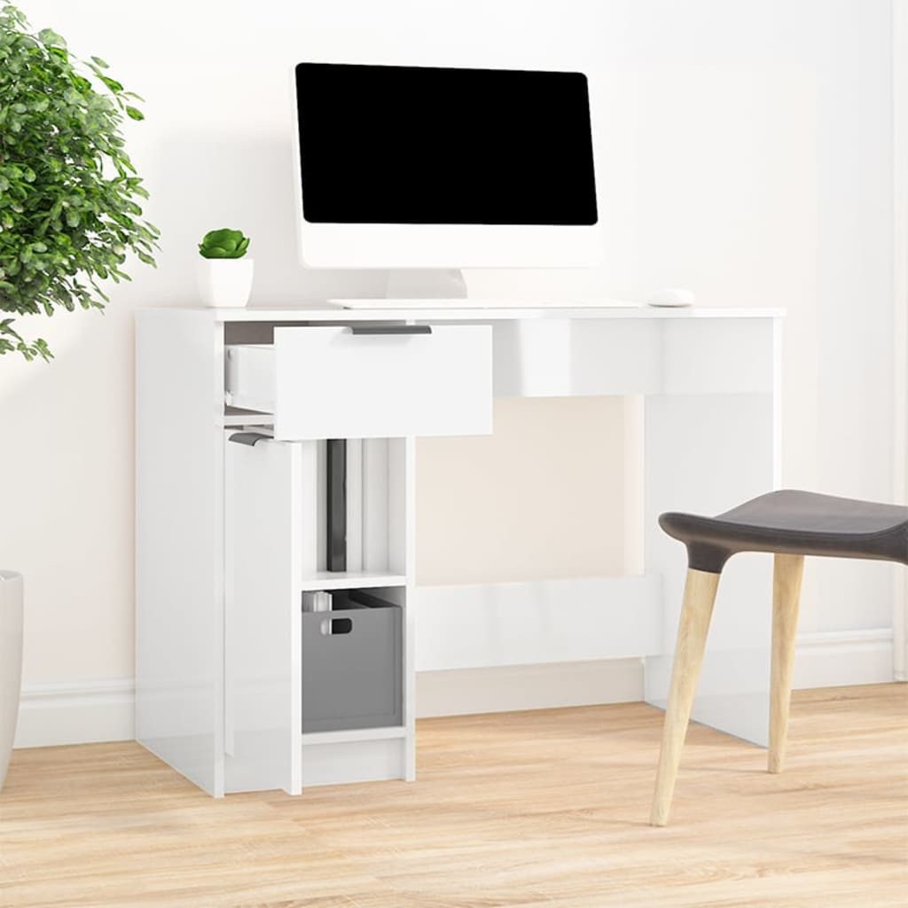 vidaXL Schreibtisch vidaXL Schreibtisch Hochglanz-Weiß 100x50x75 cm Holzwerkstoff