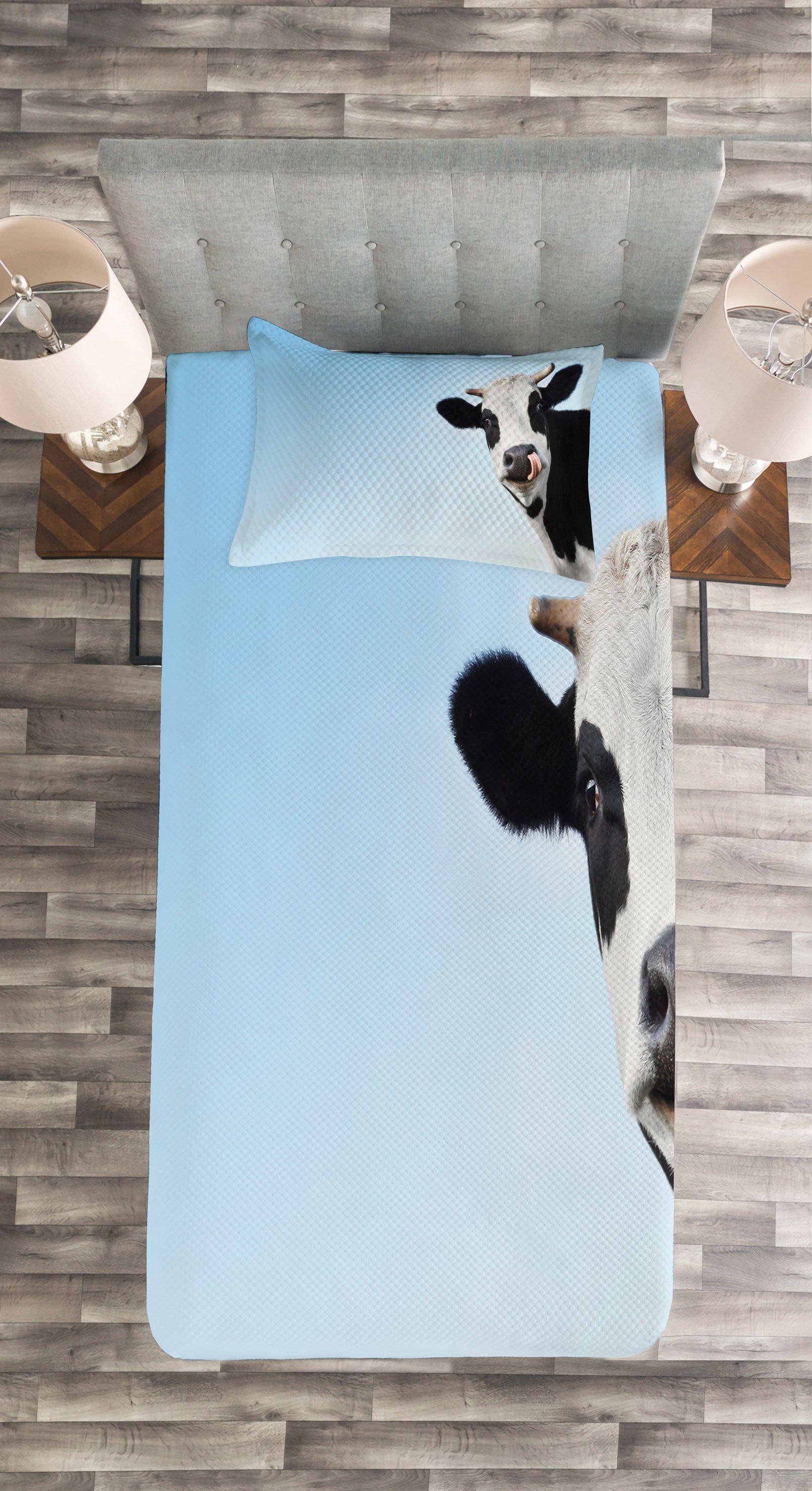 Tagesdecke mit Set Tierzunge Kuh Abakuhaus, Kissenbezügen Waschbar, Picturesque heraus