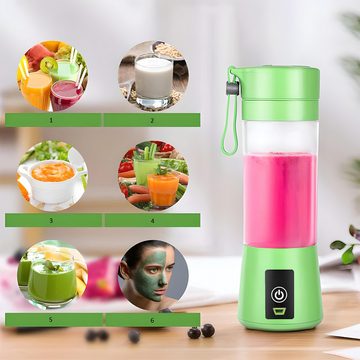 Retoo Smoothie-Maker Akku Smoothie Maker Mini Tragbarer Stabmixer Trinkflasche Pürierstab, 25,00 W, Kleine Abmessungen, 4 Edelstahlklingen, Akkulaufzeit: 10-12 Stunden