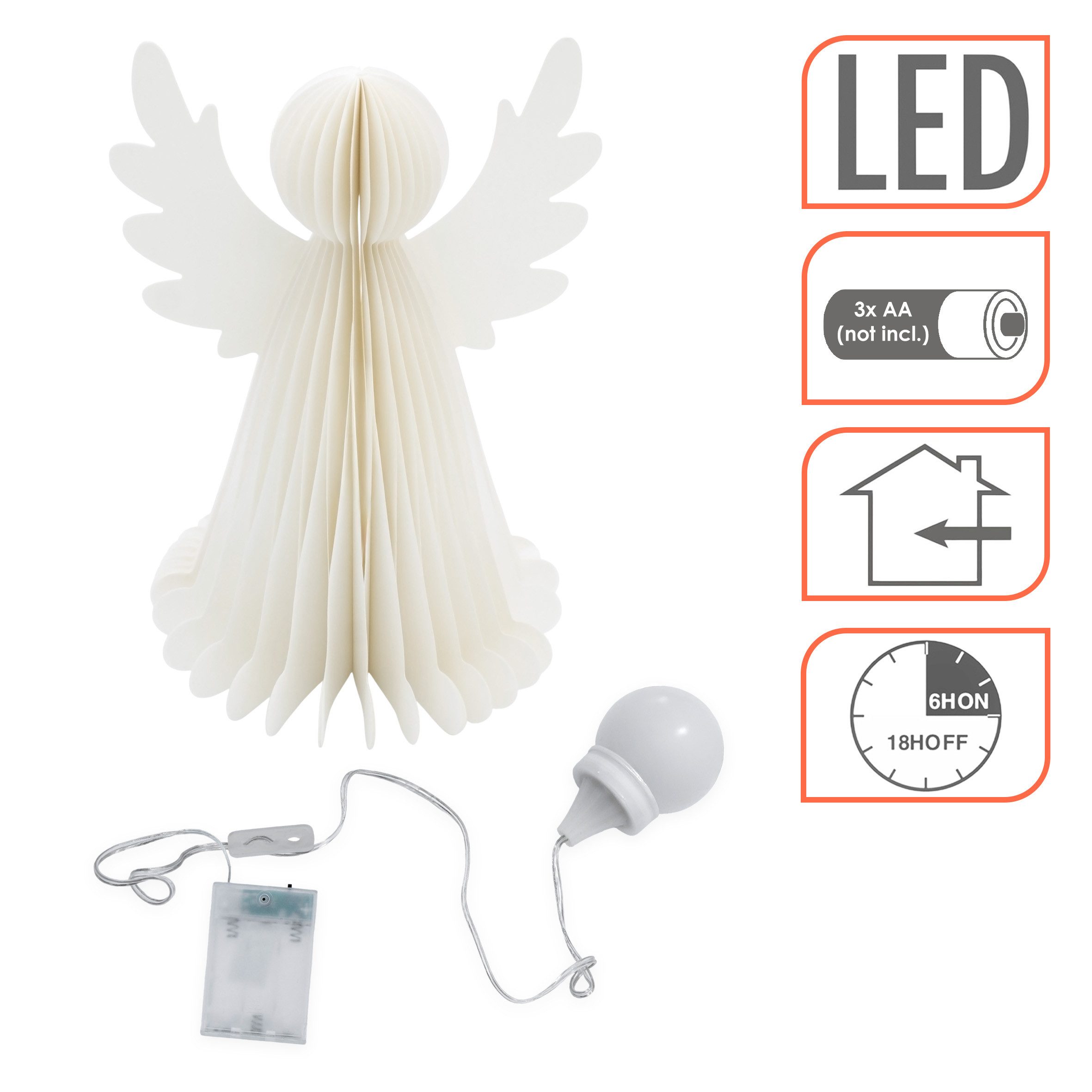 Spetebo LED-Dekofigur LED Papier Engel warm weiß beleuchtet - 28 cm (Anzahl, 1 St., Stück), mit Timer