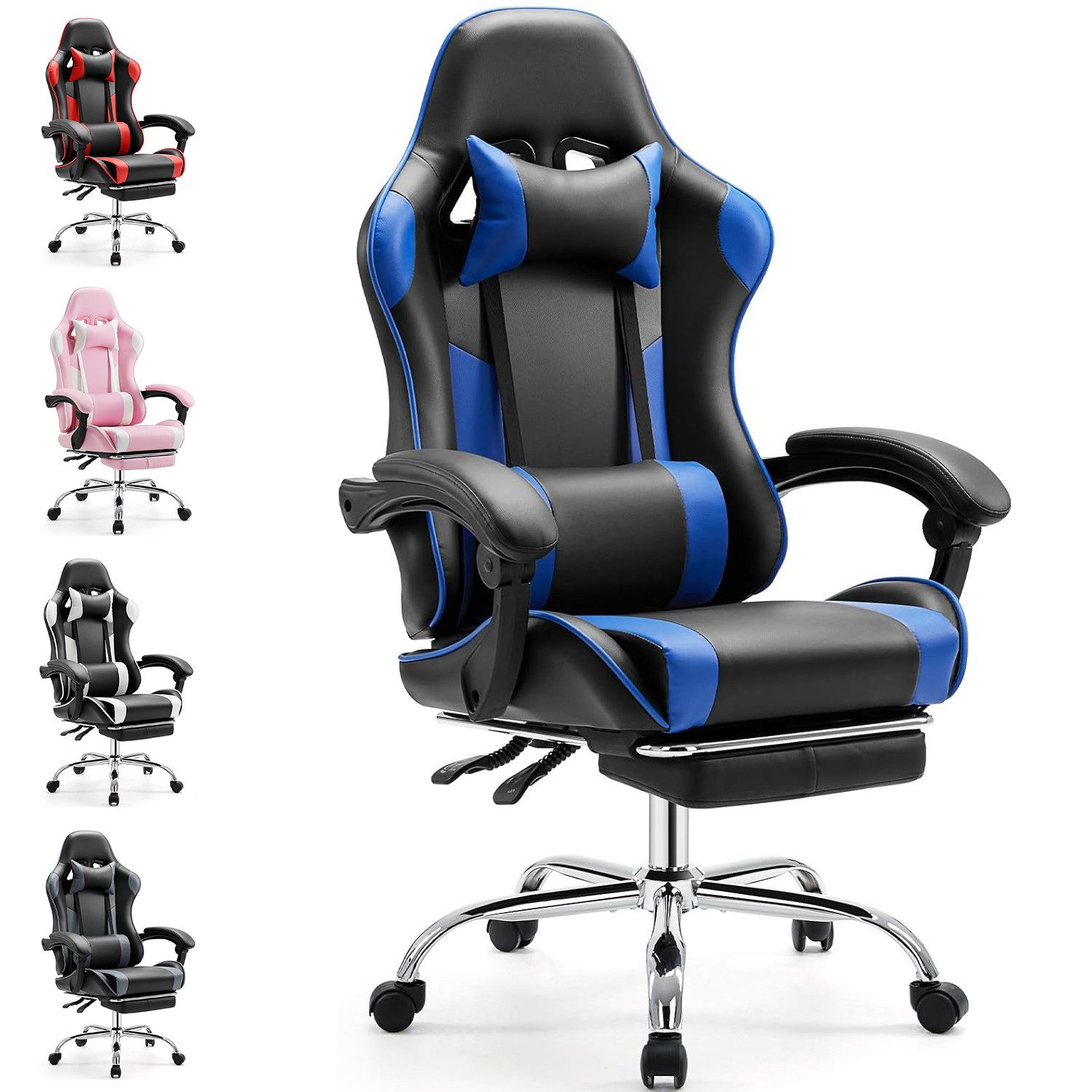 DUMOS Gaming-Stuhl Ergonomischer Bürostuhl mit Fußstütze, PU-Leder E-Sports günstig online kaufen