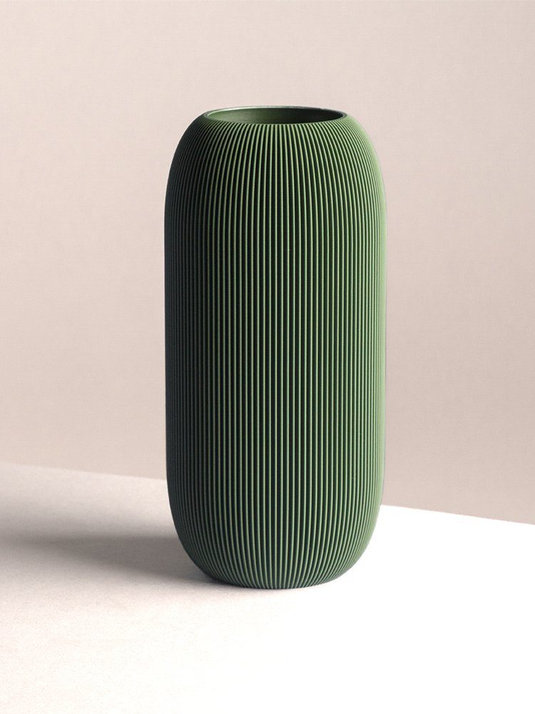 Dennismaass. Dekovase PILLE, minimalistische Rillen-Optik, H 27cm, 3D Druck, dekorative Vase aus dem 3D Drucker