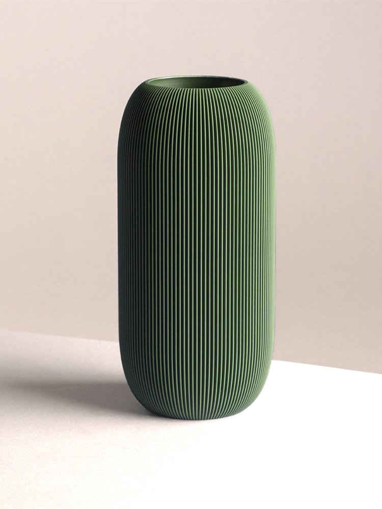 Dennismaass. Dekovase PILLE, minimalistische Rillen-Optik, H 27cm, 3D Druck, dekorative Vase aus dem 3D Drucker