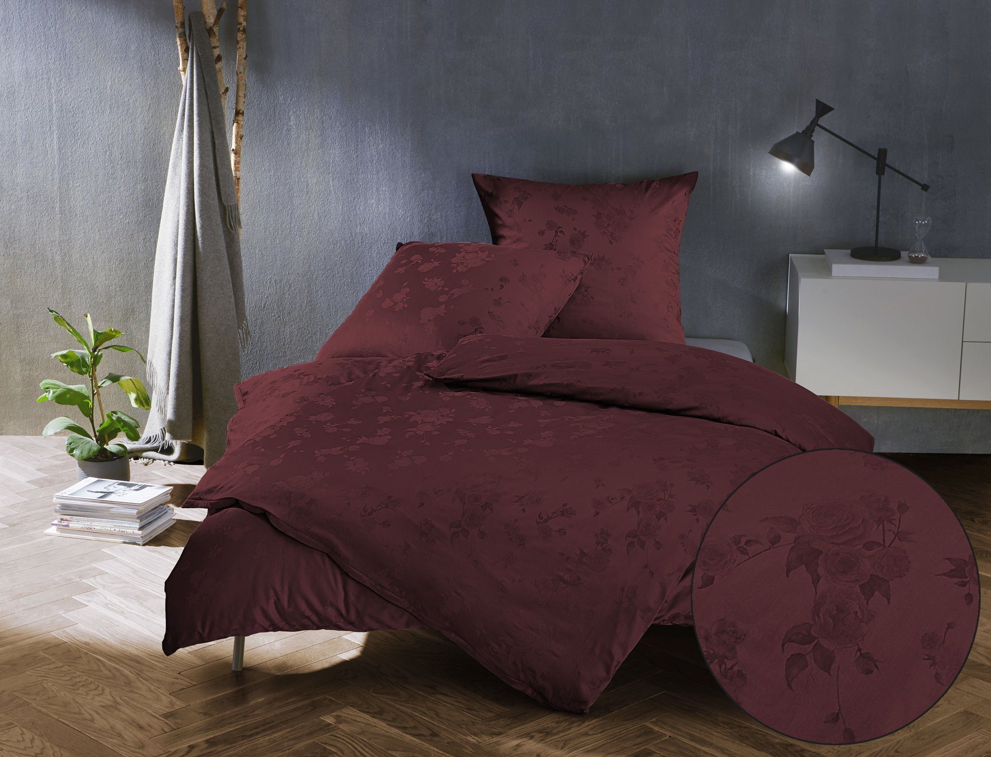 BETTWAESCHE-MIT-STIL Bettwäsche Mako Satin Jacquard Damast Bettwäsche Zoé Rose, Mako-Satin, 3 teilig