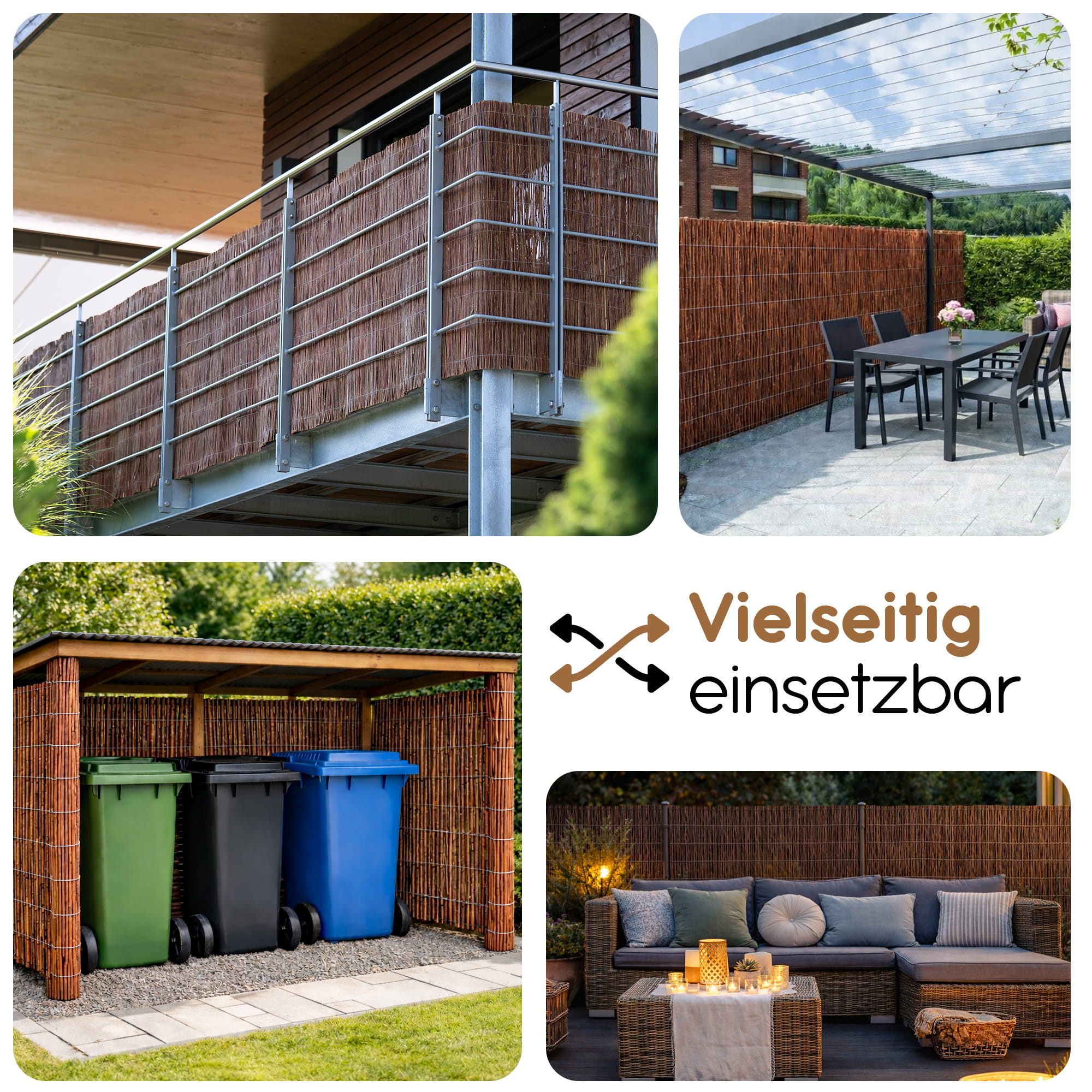 BooGardi Weidenzaun Weidenmatte · Sichtschutzmatte aus Weide · Balkon · Terrasse, (Sichtschutzzaun 40 cm hoch x 300 cm lang), Gartenzaun · Sichtschutz Zaun · Balkonverkleidung · Holz · Garten