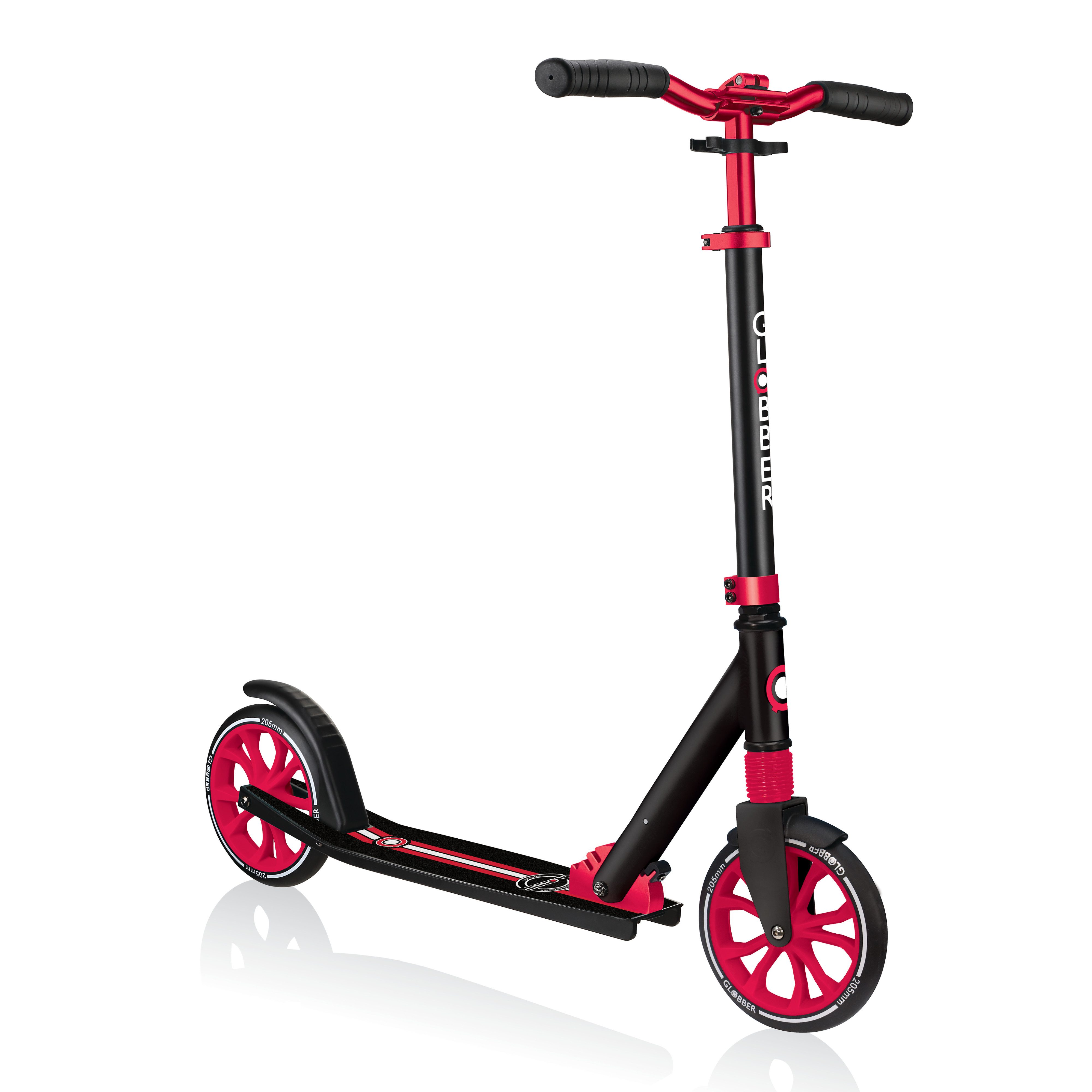 Globber Tretroller NL 205 Scooter - Für Kinder, Teens & Erwachsene, ABEC 7, Federung, Frontfederung PU-Rollen 205 mm Alu-Deck, Antirutsch