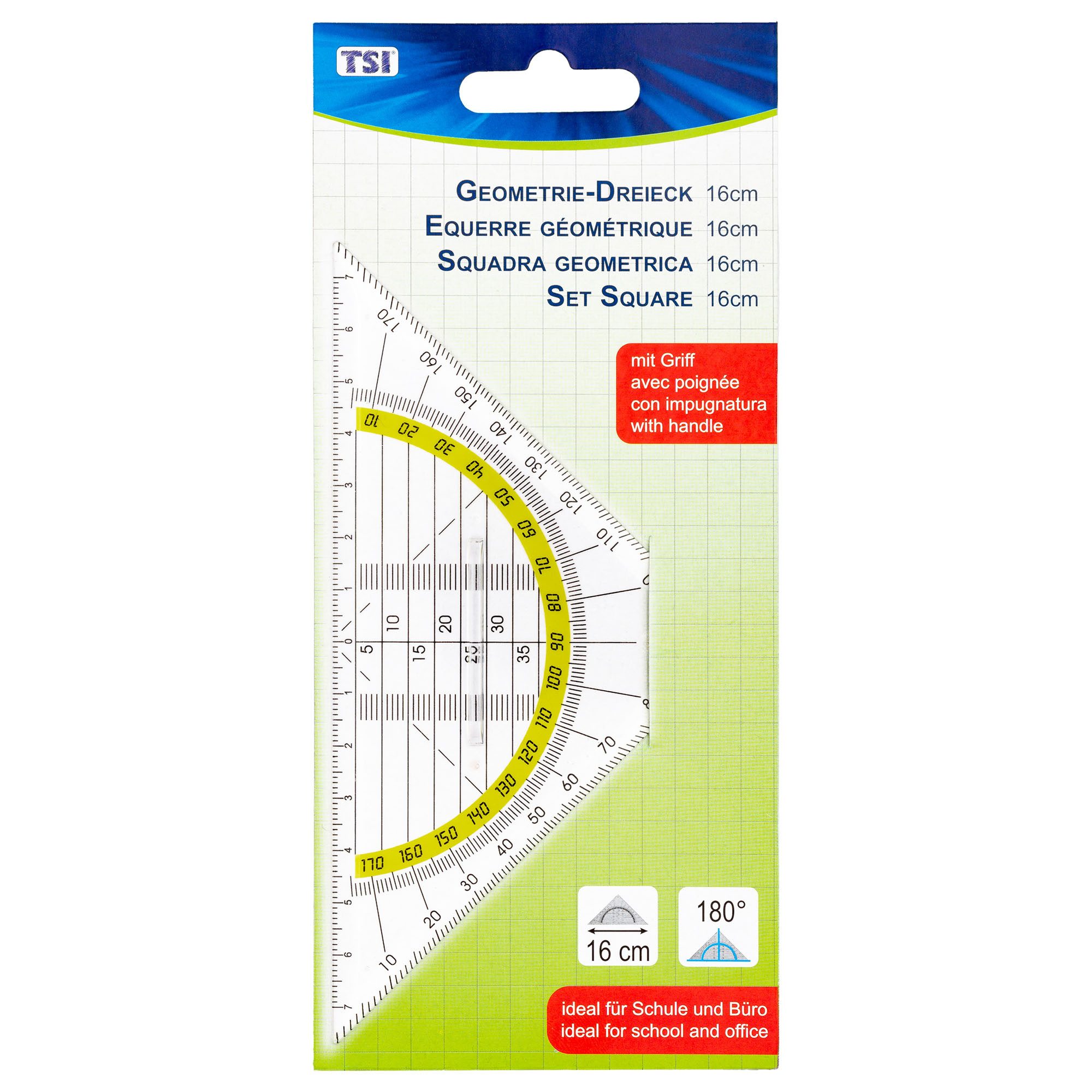 Geodreieck TSI Geometrie-Dreieck 16cm klein mit Griff