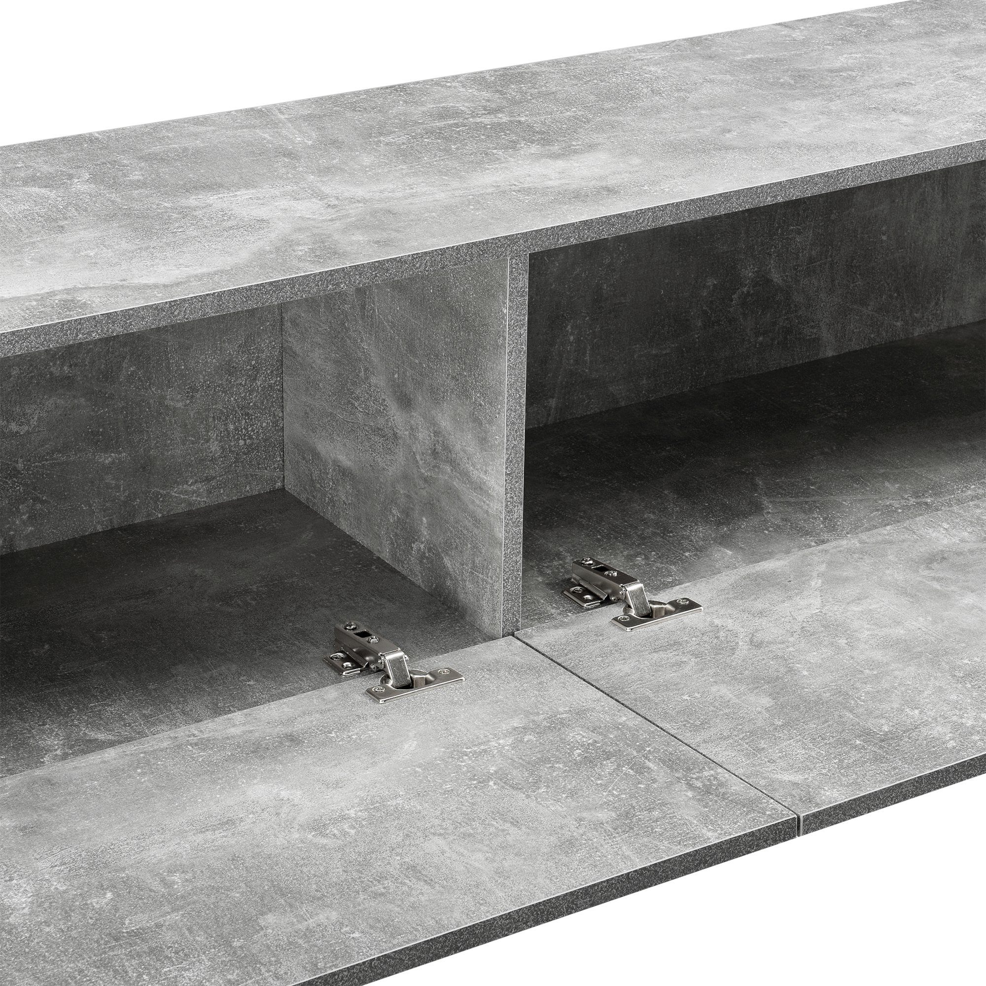 Lowboard Ablagefächer, en.casa TV Hängeschrank 2 betonfarben 140cm, »Evaton« Betonoptik