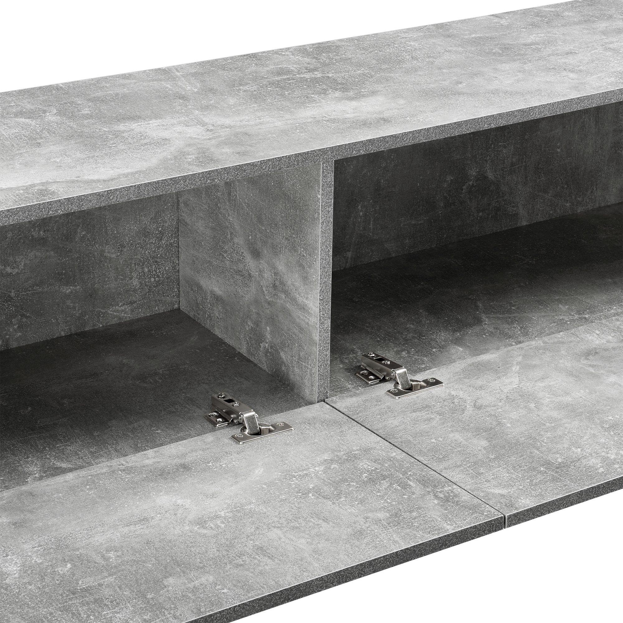 en.casa Hängeschrank »Evaton« TV Lowboard 140cm, 2 Ablagefächer, Betonoptik