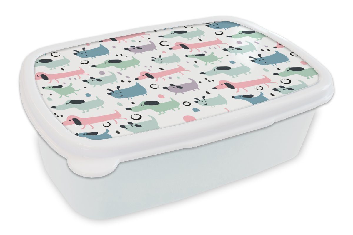 MuchoWow Lunchbox Muster - Hund - Zeichnung - Jungen - Mädchen - Kinder - Kinder, Kunststoff, (2-tlg), Brotbox für Kinder und Erwachsene, Brotdose, für Jungs und Mädchen weiß