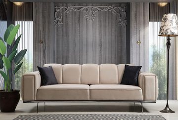 JVmoebel Couchtisch Luxus Couchgarnitur Dreisitzer Sessel Couch Beige Stoffsofa Sofas 3tlg (3-St., Couchgarnitur), Made in Europa