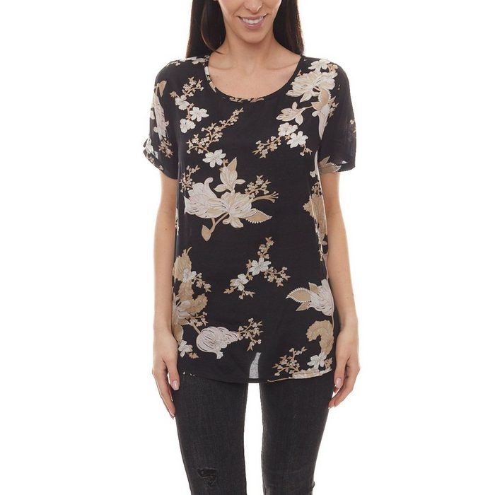KAFFE Schlupfbluse KAFFE Schlupf-Bluse gut kombinierbare Damen Sommer-Bluse mit Blumenprint Freizeit-Shirt Schwarz