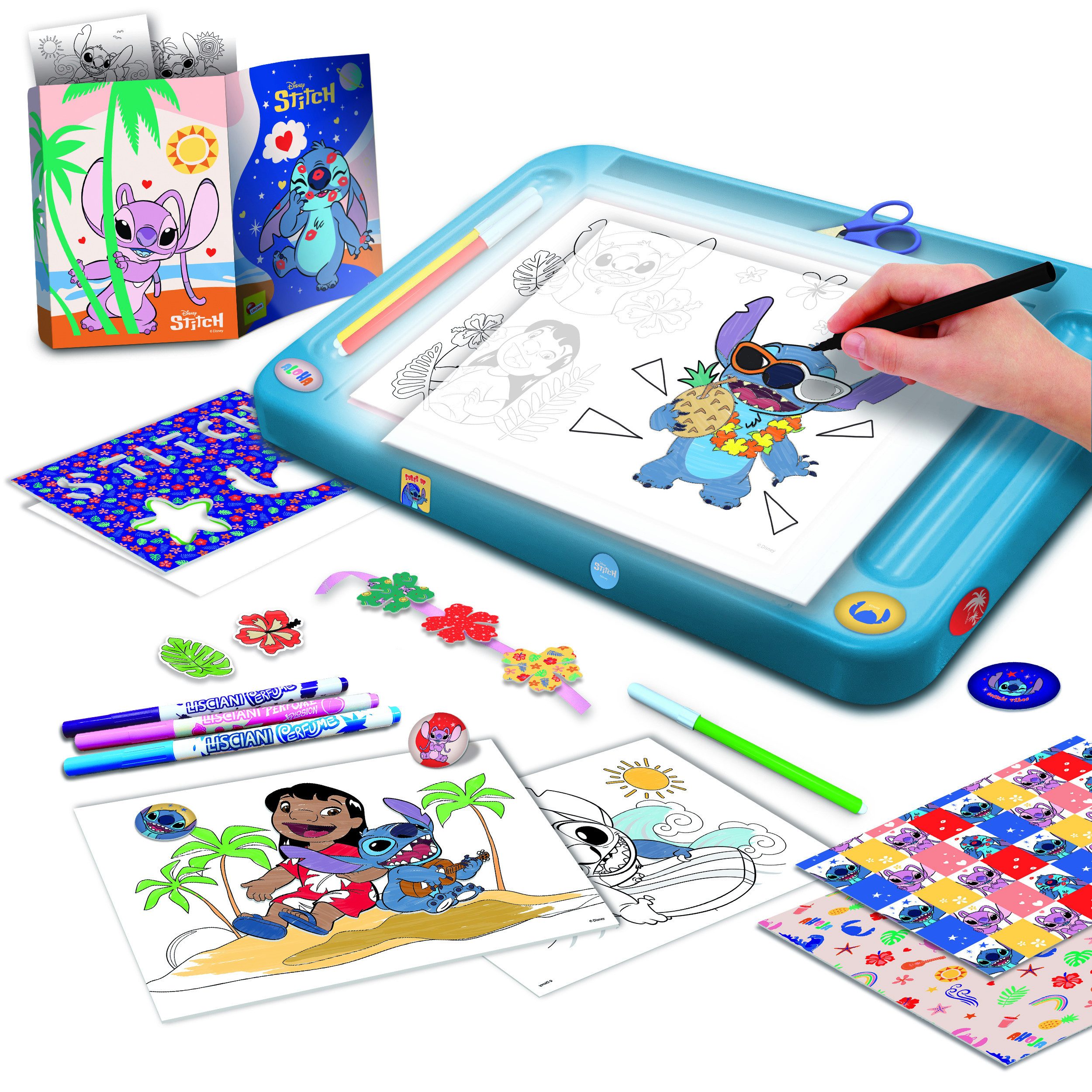 Lisciani Kreativset Disney Stitch - Zeichenschule mit Licht-Tisch
