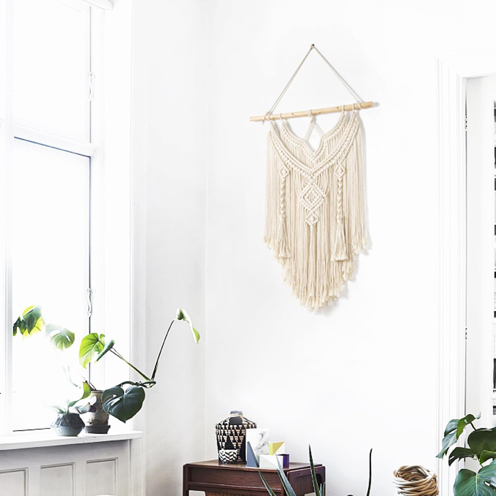 Agger Hängedekoration Makramee Wandbehang Boho Deko Chic Treibholz Wandteppich Gewebte, Wanddeko Indie Room Apartment Schlafzimmer Geschenke