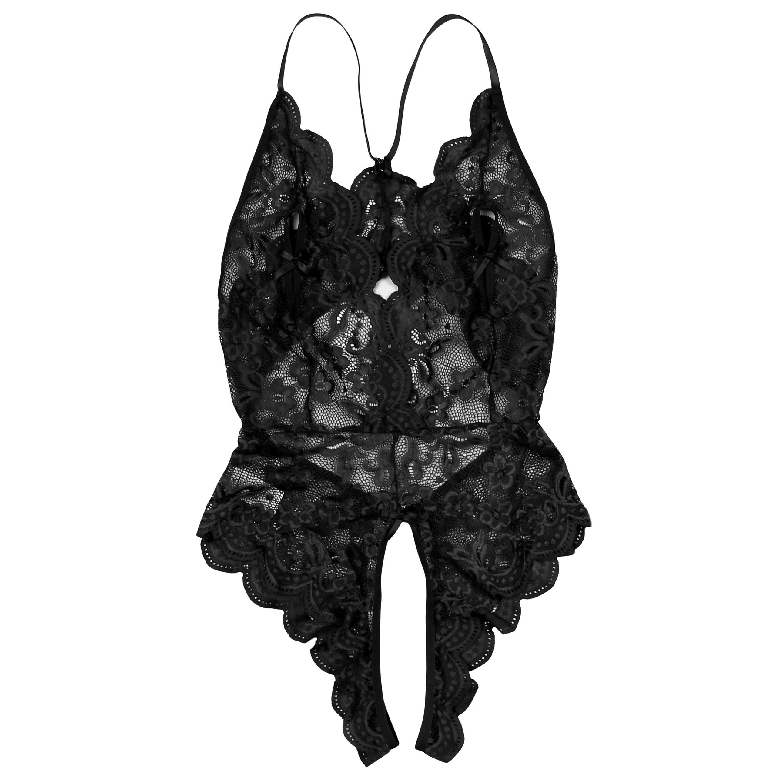 Sarcia.eu Body-Ouvert Sexy Spitzenbody für Damen – tiefer Ausschnitt, schwarzes Dessous
