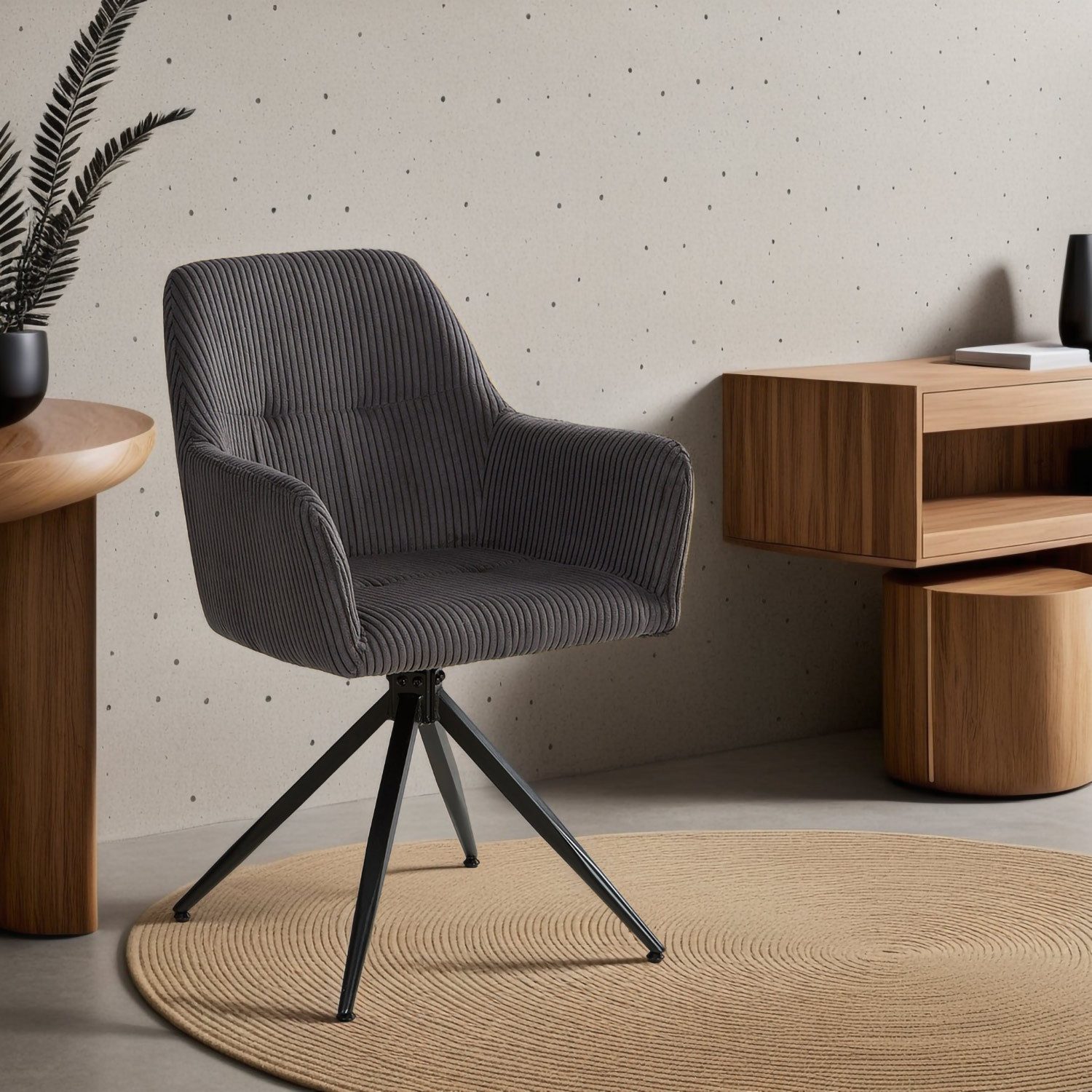 Homestyle4u Armlehnstuhl mit Armlehne weicher Cord Grau Esszimmer Wohnzimme günstig online kaufen