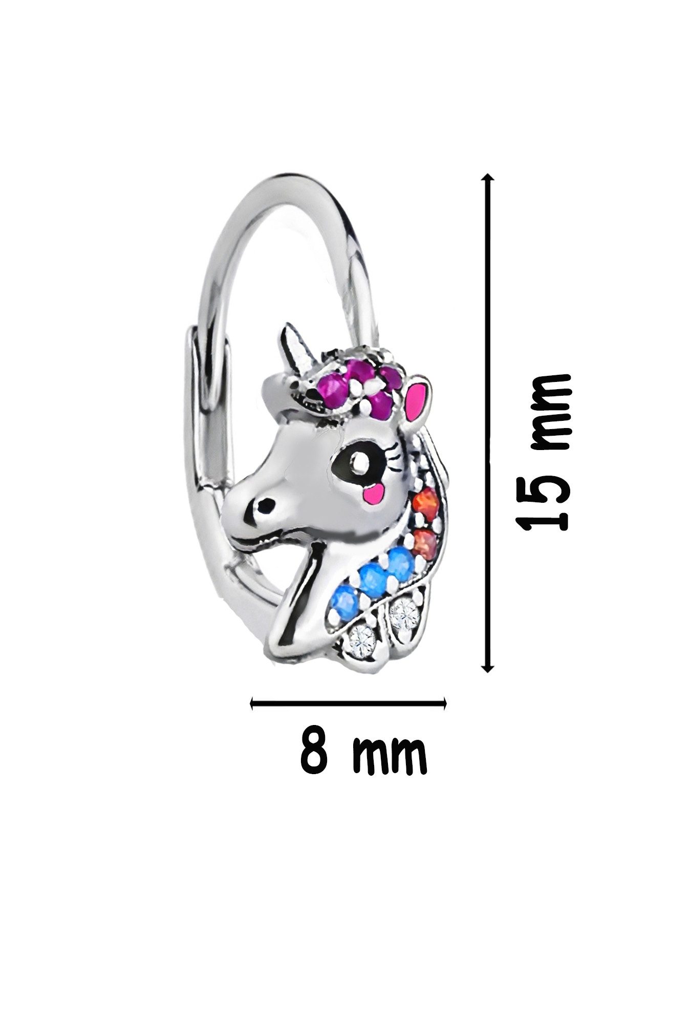 Limana Klappcreolen Ohrhänger Ohrringe echt 925 Silber Einhorn Pferde Mädchen Damen Kinder (Kinderschmuck Silberschmuck Mädchenschmuck inkl. Dose), Schmuck Geschenk Schulanfang Ostern Weihnachten Geburtstag Einschulung