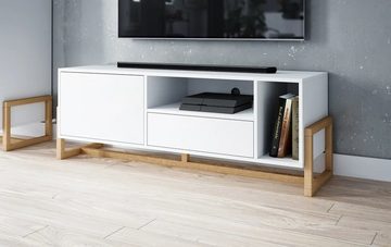 DB-Möbel Wohnzimmer-Set Salon Möbelset OLFEN in matt Eiche und Weiß 4-teilig