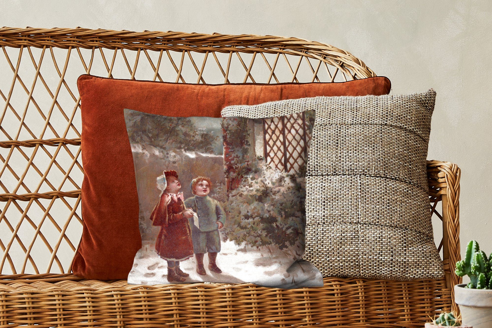 MuchoWow Dekokissen Porträt Weihnachten - Zierkissen Winter für - Schlafzimmer, Füllung Deko, Wohzimmer, mit Sofakissen Vintage