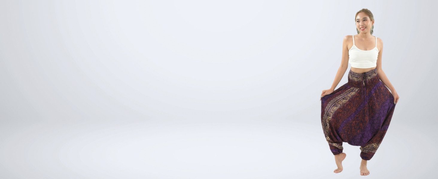 PANASIAM Pumphose Sommerliche Aladinhose aus 100% Viskose farbenfrohe Baggy Hose bequeme Goa Haremshose Relaxhose Unisex Pluderhose Pumphose weite Freizeithose