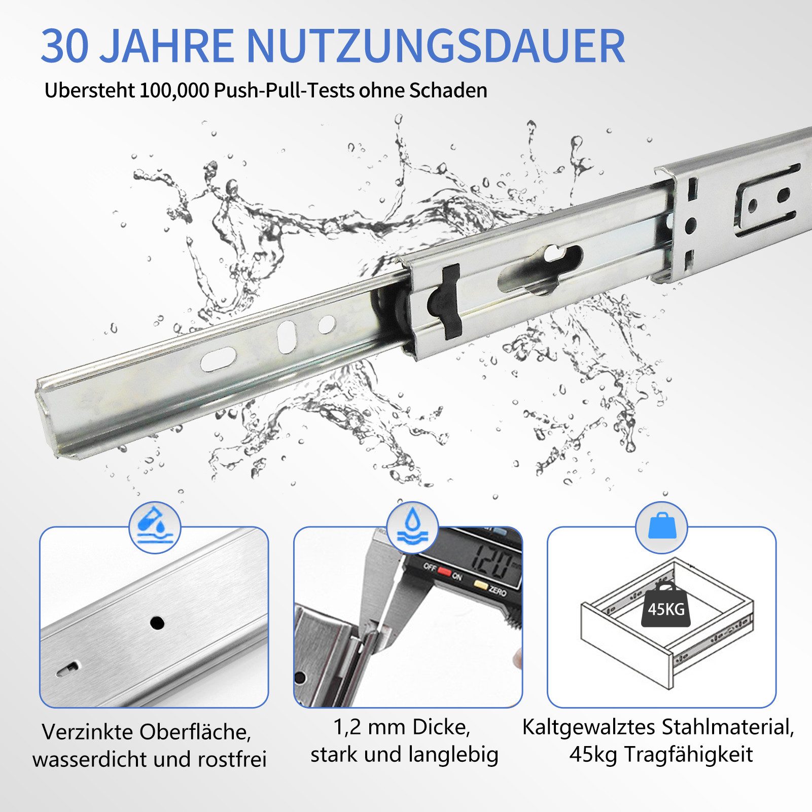 Wayne Hardware Auszug Softclose Schubladenauszug Vollauszug Schubladen Schubladenschienen (mit Selbsteinzug & Dämpfung (Softclose), belastbar bis 45kg, Präzisio – Bild 4 von 5