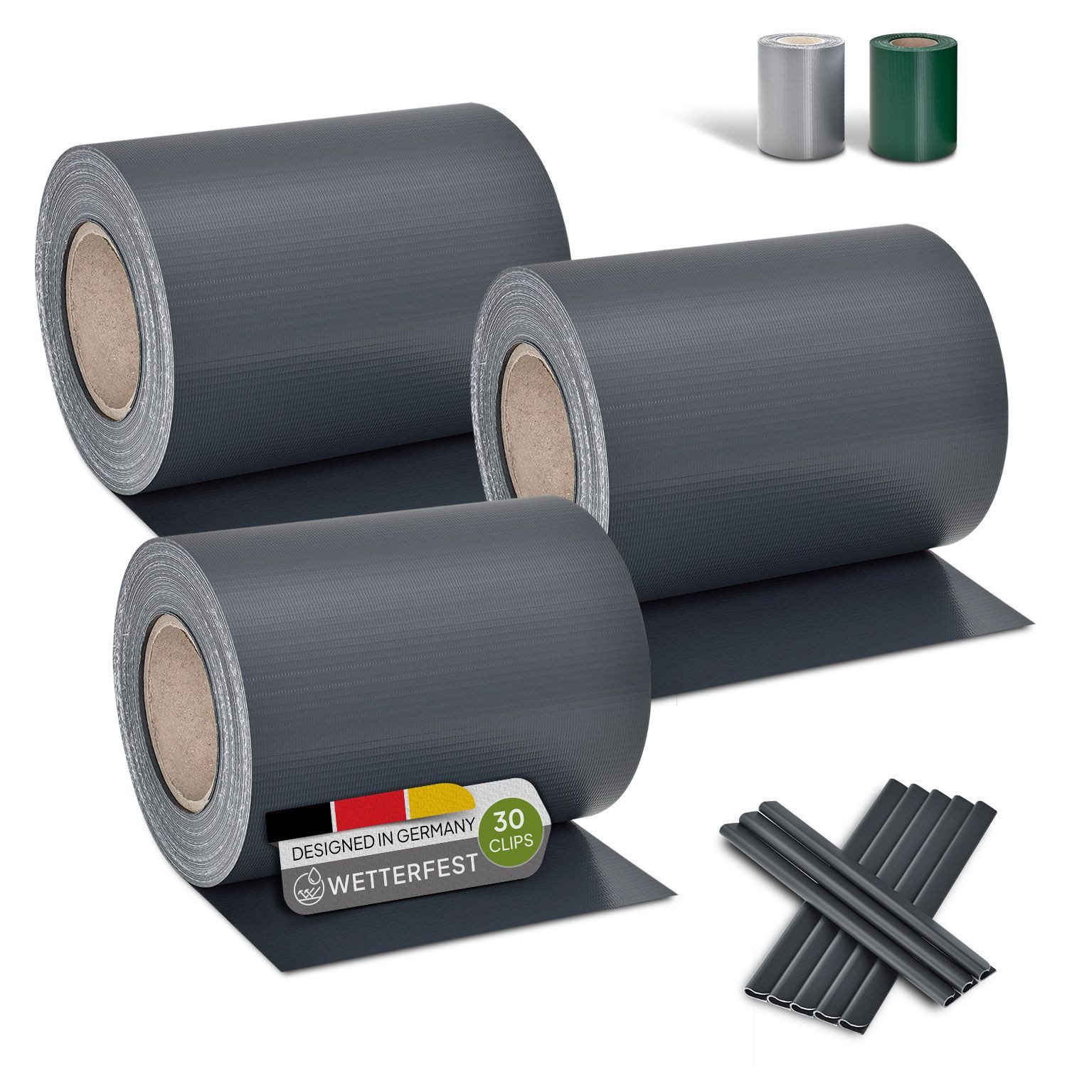 Juskys Sichtschutzstreifen PVC Sichtschutzstreifen 3er Set, Doppelstabmatten Zaun 3er Set á 35m x 19cm, Zaunfolie in Anthrazit