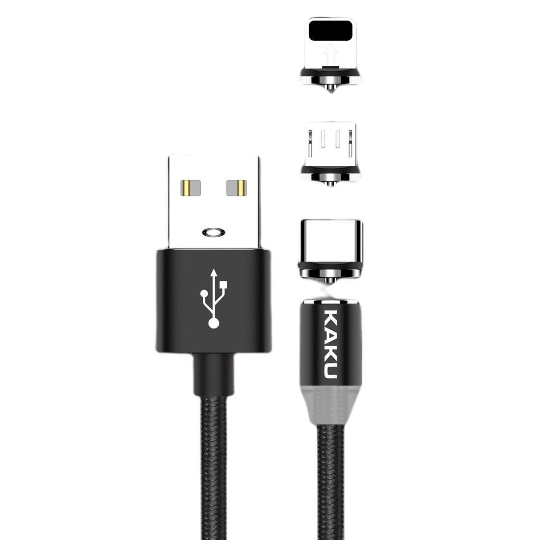 Kaku 3in1 USB Schnell Ladekabel Micro USB C Typ-C 3A 1M Schwarz Smartphone-Kabel