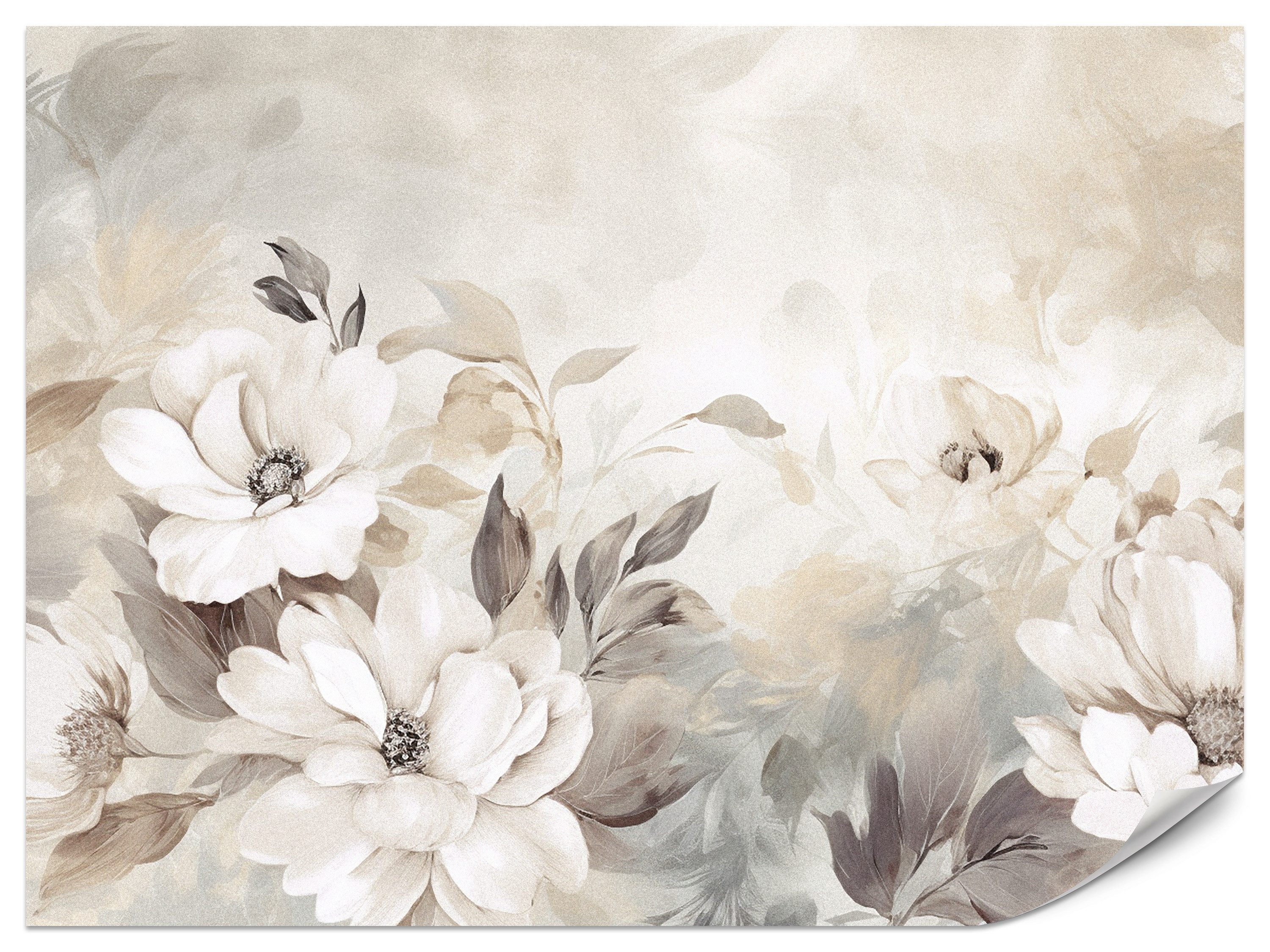 Muralo Fototapete Vliestapete - Botanisches Motiv, Blätter, Zweige, Blumen, Glatt, Grafisch, (Packung, 1 St., 100x70 cm), Kleber im Set, 3D-Optik, Ins Schlafzimmer