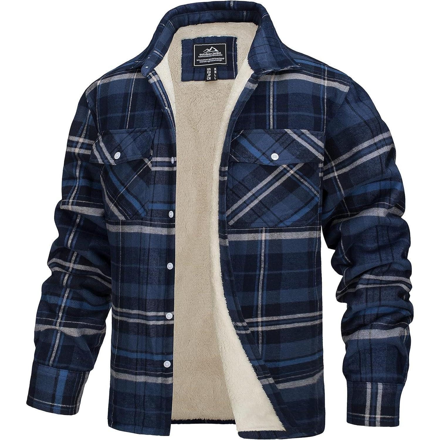 LuxusKollektion Hemdjacke Thermohemd Herren Fleece Flanellhemd Holzfällerhemd 3XL Blau Grau