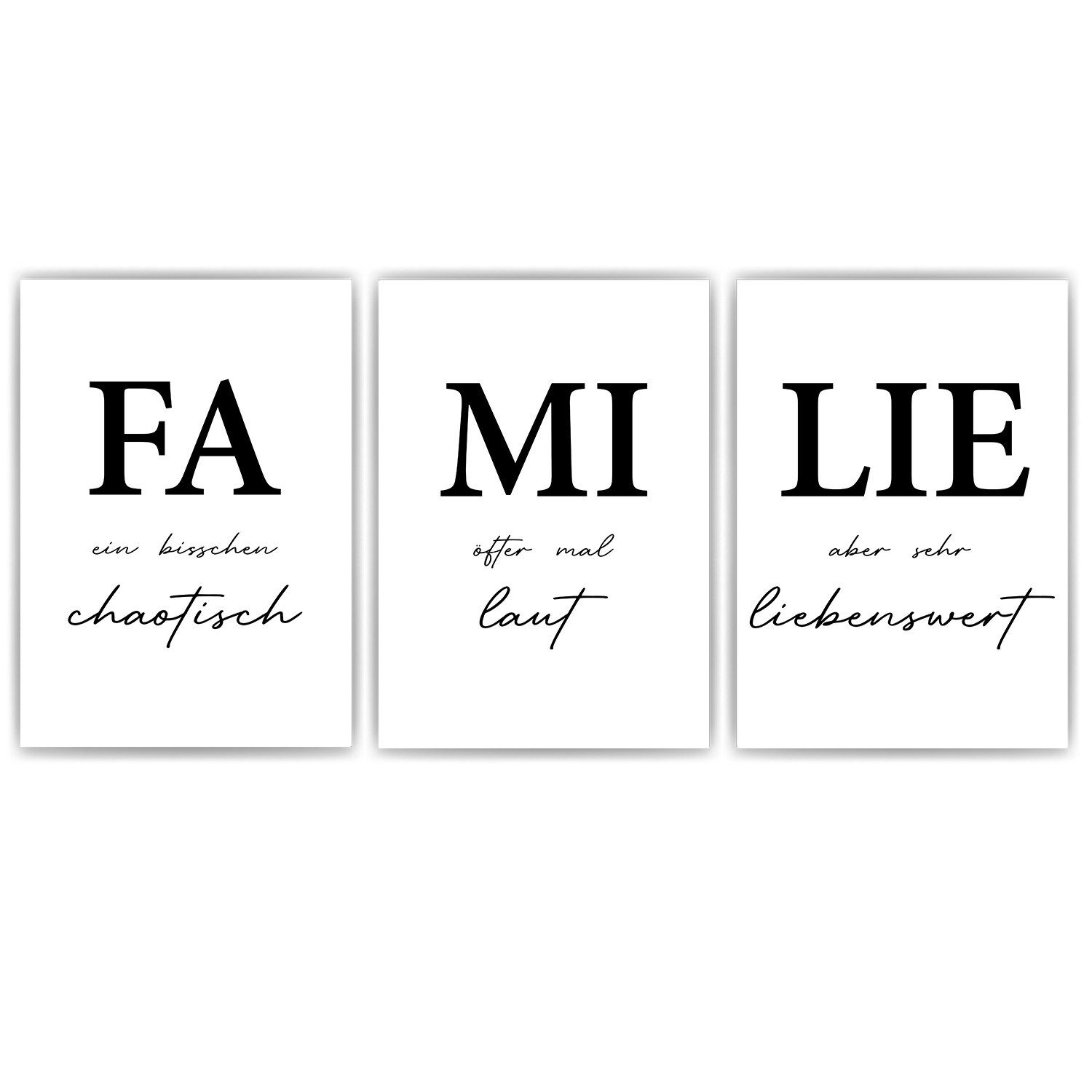 Tigerlino Poster Familie Poster 3er Set Spruch Wandbilder Schwarz Weiß Wohnzimmer